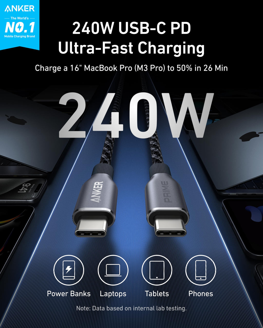 Anker Prime Wireless Charging Station (3-in-1, MagGo, AirCool, Foldable) and Anker Prime USB-C to USB-C Cable (240W, Upcycled-Braided)