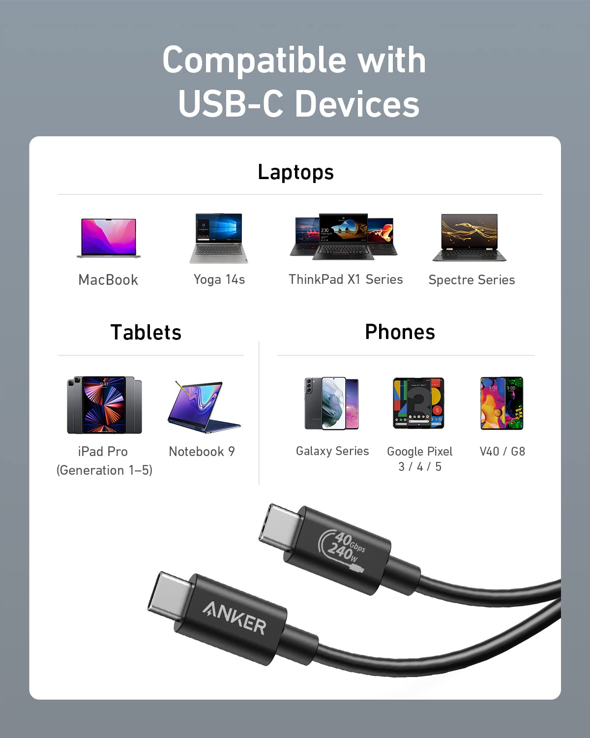 Anker Prime Docking Station (DL7400) and USB-C to USB-C Cable (Thunderbolt 4 Compatible)