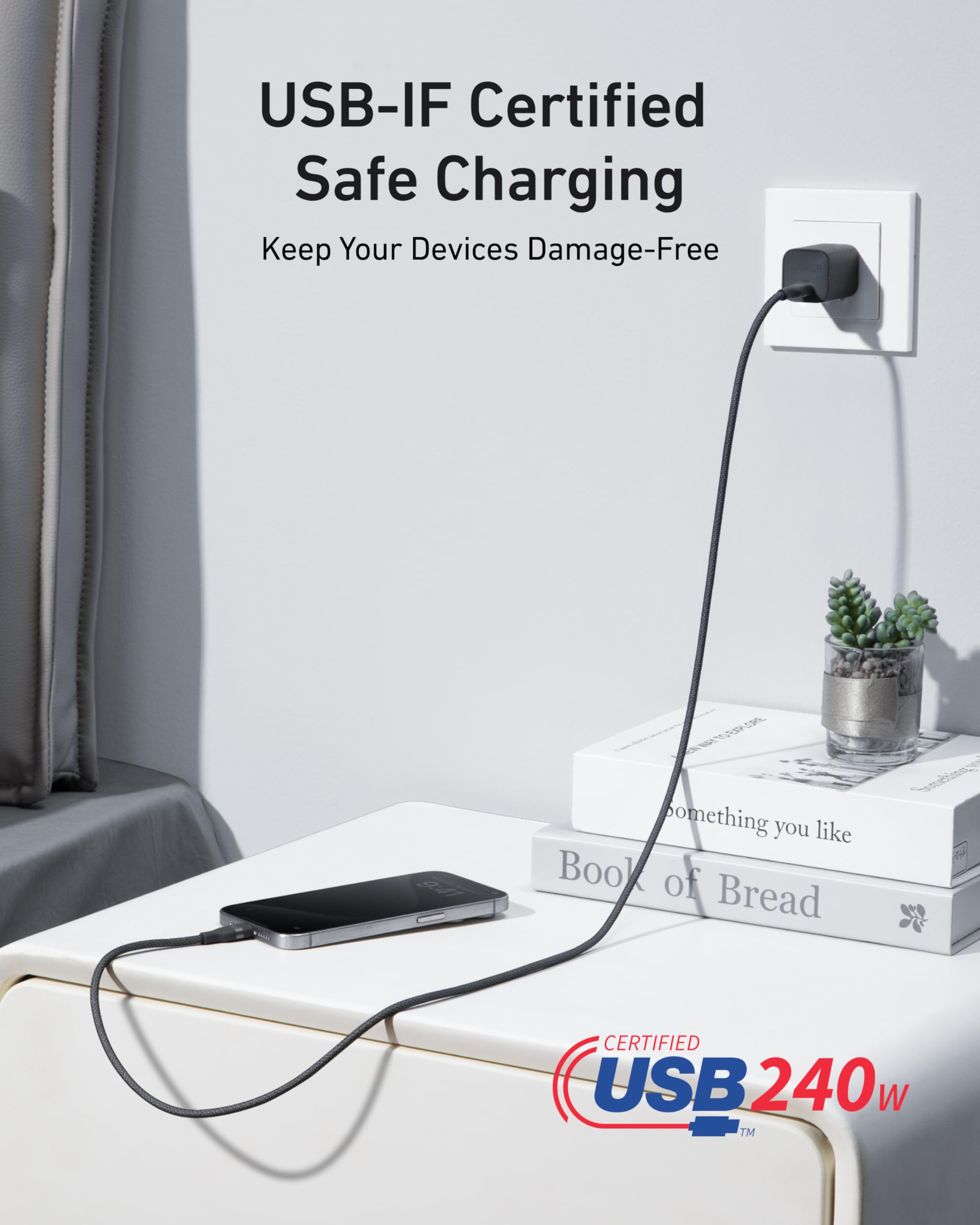Bundle kit: Anker Laptop Power Bank (25K, 165W, Built-In and Retractable Cables) and Anker USB-C to USB-C Cable (6 ft, 240W, Upcycled-Braided)