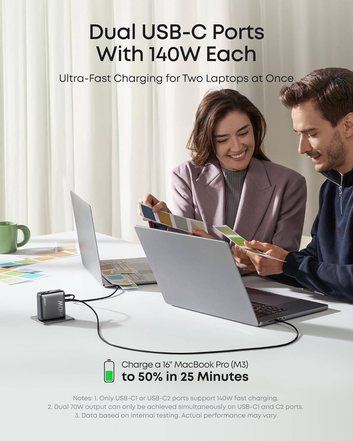 Anker Charger (140W, 4-Port, PD 3.1) with USB-C Cable (2-Pack)