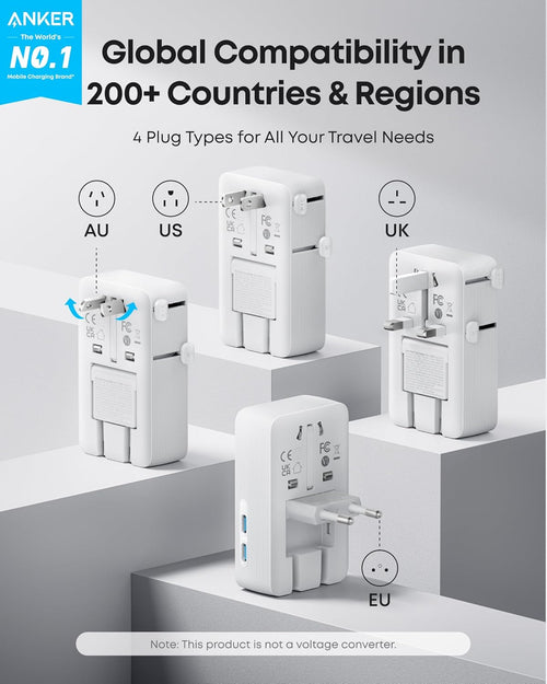 Anker Nano Travel Adapter (5-in-1, 20W, 2-Pack)