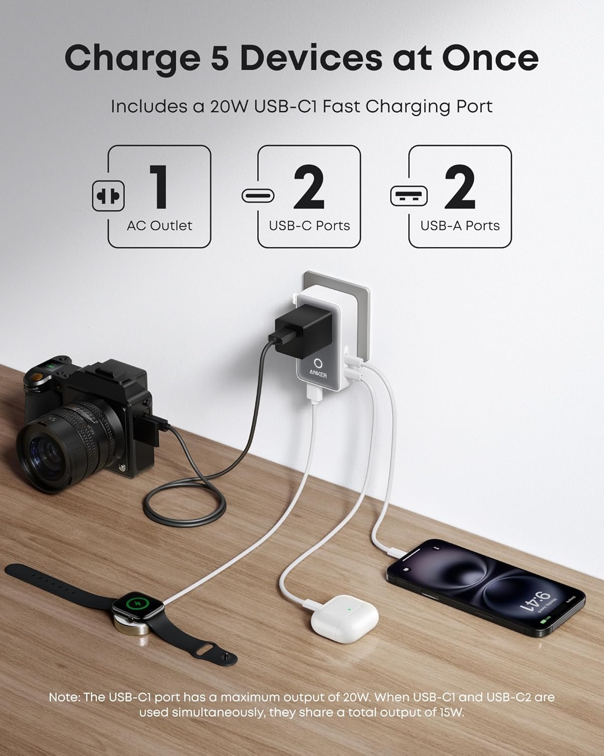 Anker Nano Travel Adapter (5-in-1, 20W, 2-Pack)