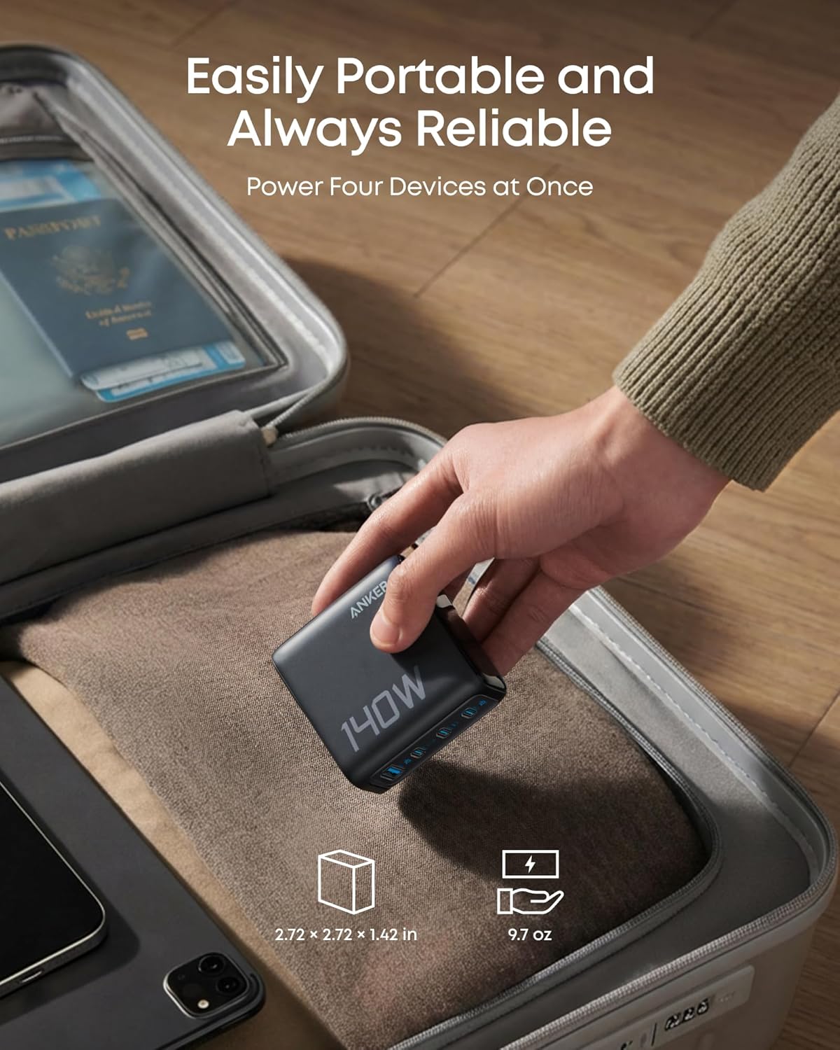 Anker Charger (140W, 4-Port, PD 3.1) with USB-C Cable (2-Pack)