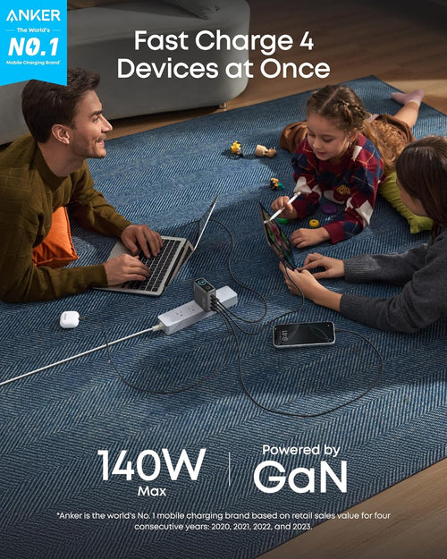 Anker Charger (140W, 4-Port, PD 3.1) with USB-C Cable (2-Pack)