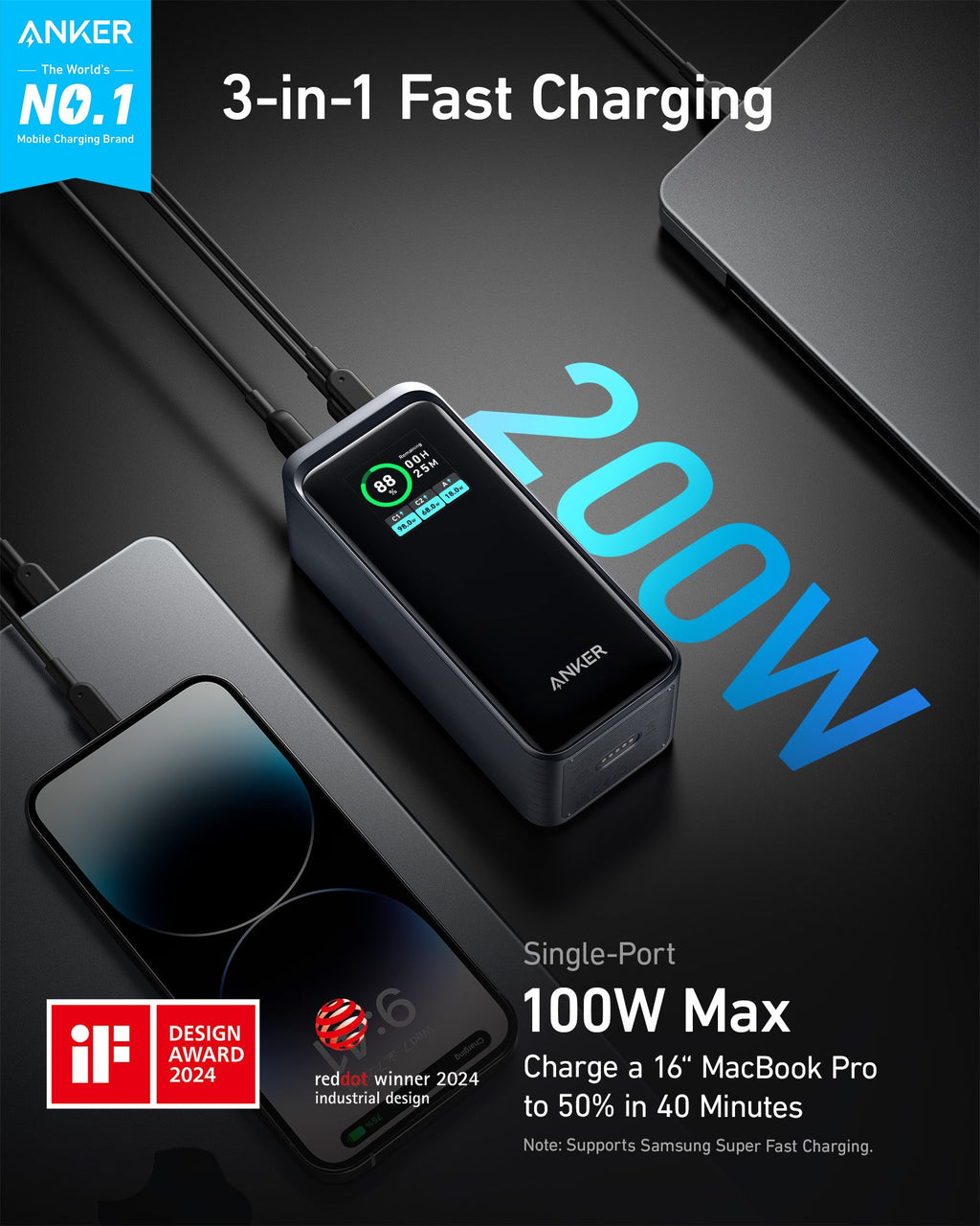 Anker Prime Power Bank (20K, 200W) and Anker 140W 2-in-1 USB-C to USB-C Cable