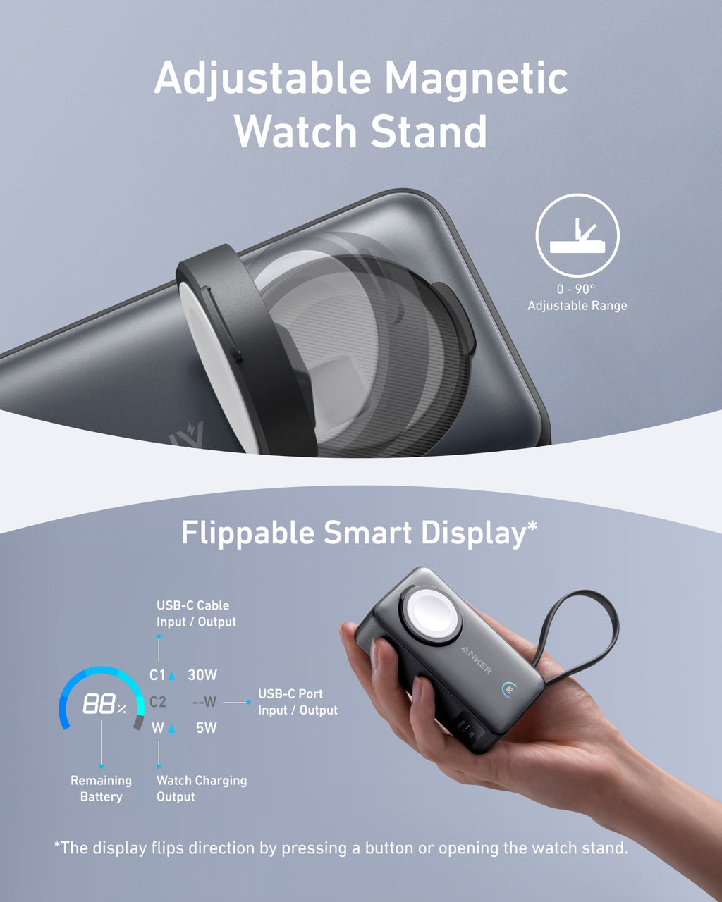 Anker MagGo Power Bank (10K, 35W, For Apple Watch) and Anker Nano Charger (45W, Smart Display, 180° Foldable)