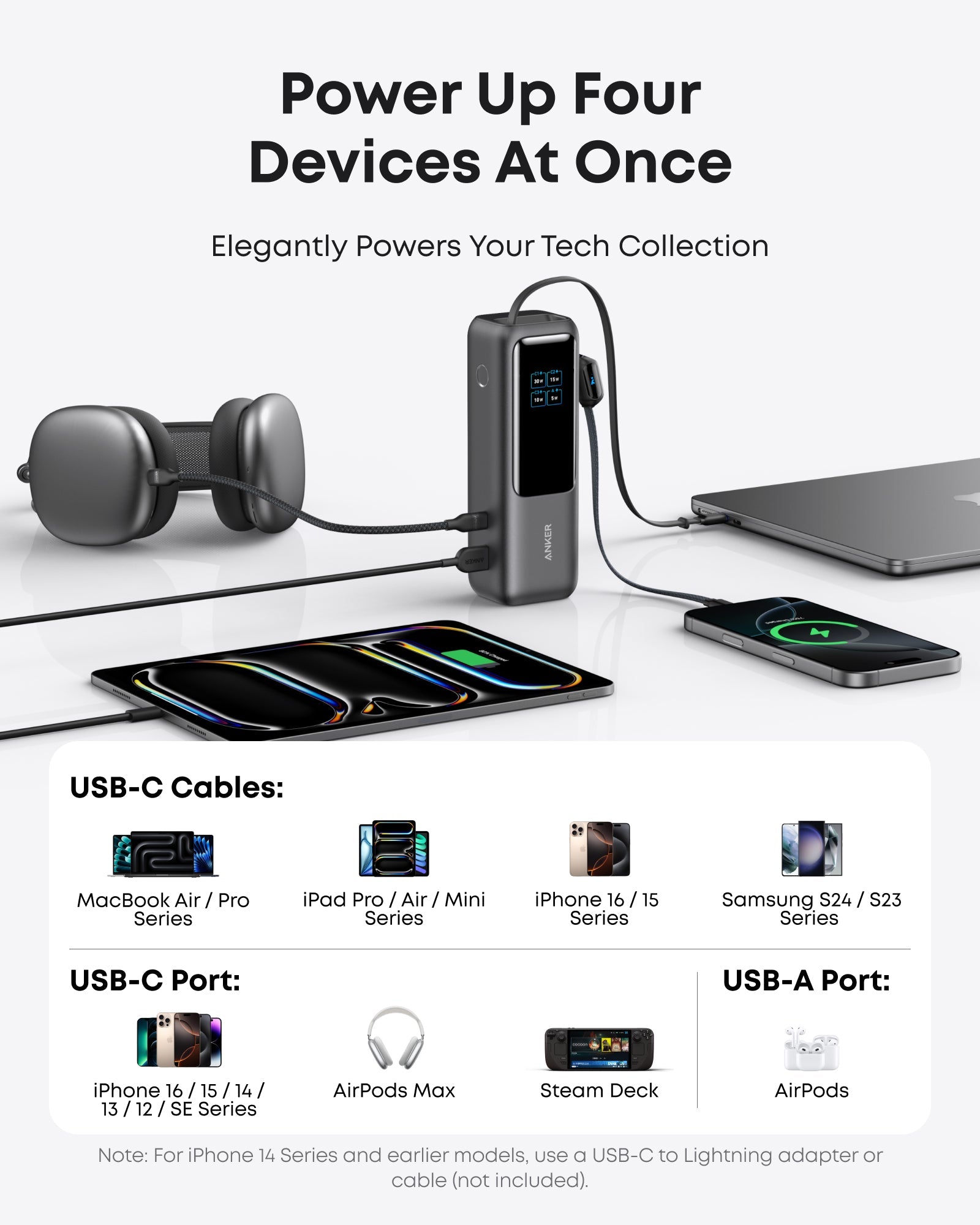 Bundle kit: Anker Laptop Power Bank (25K, 165W, Built-In and Retractable Cables) and Anker USB-C to USB-C Cable (6 ft, 240W, Upcycled-Braided)