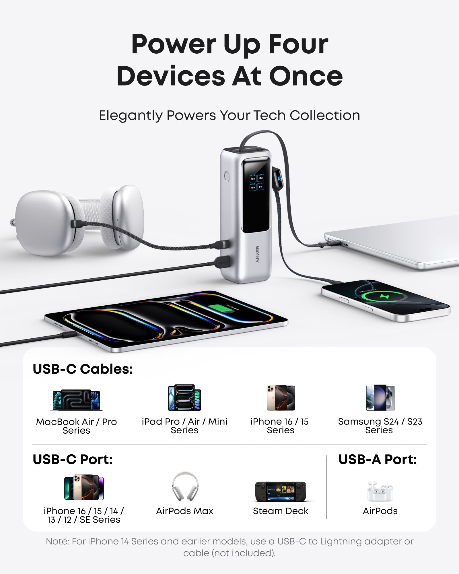 Bundle kit: Anker Laptop Power Bank (25K, 165W, Built-In and Retractable Cables) and Anker Laptop Charger (140W, 4-Port, PD 3.1) with USB-C Cable and Anker Nano Power Bank (10K, 45W, Built-In Retractable USB-C Cable)