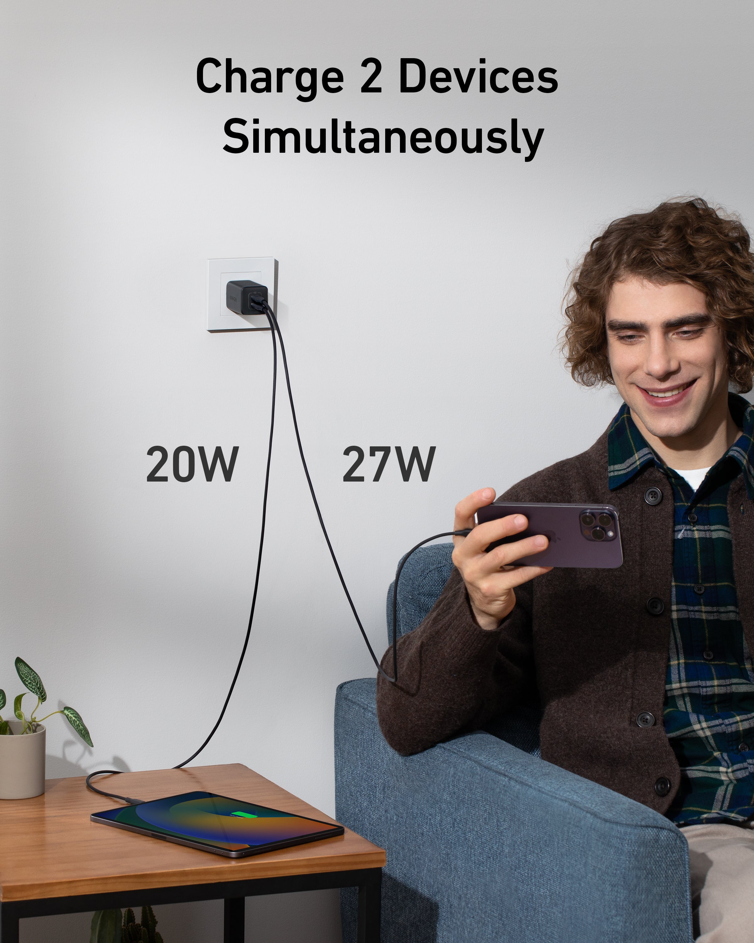 Anker 523 Charger (Nano 3, 47W) and New Nylon USB-C to USB-C 100W Cable (10 ft)