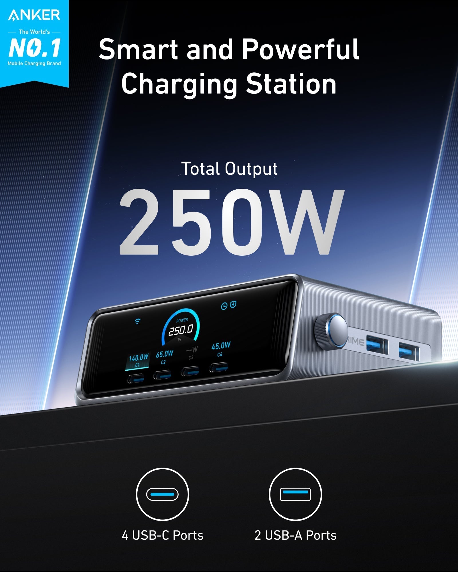 Anker Prime Charger (250W, 6 Ports, GaNPrime) and Charging Station (8-in-1, 240W)