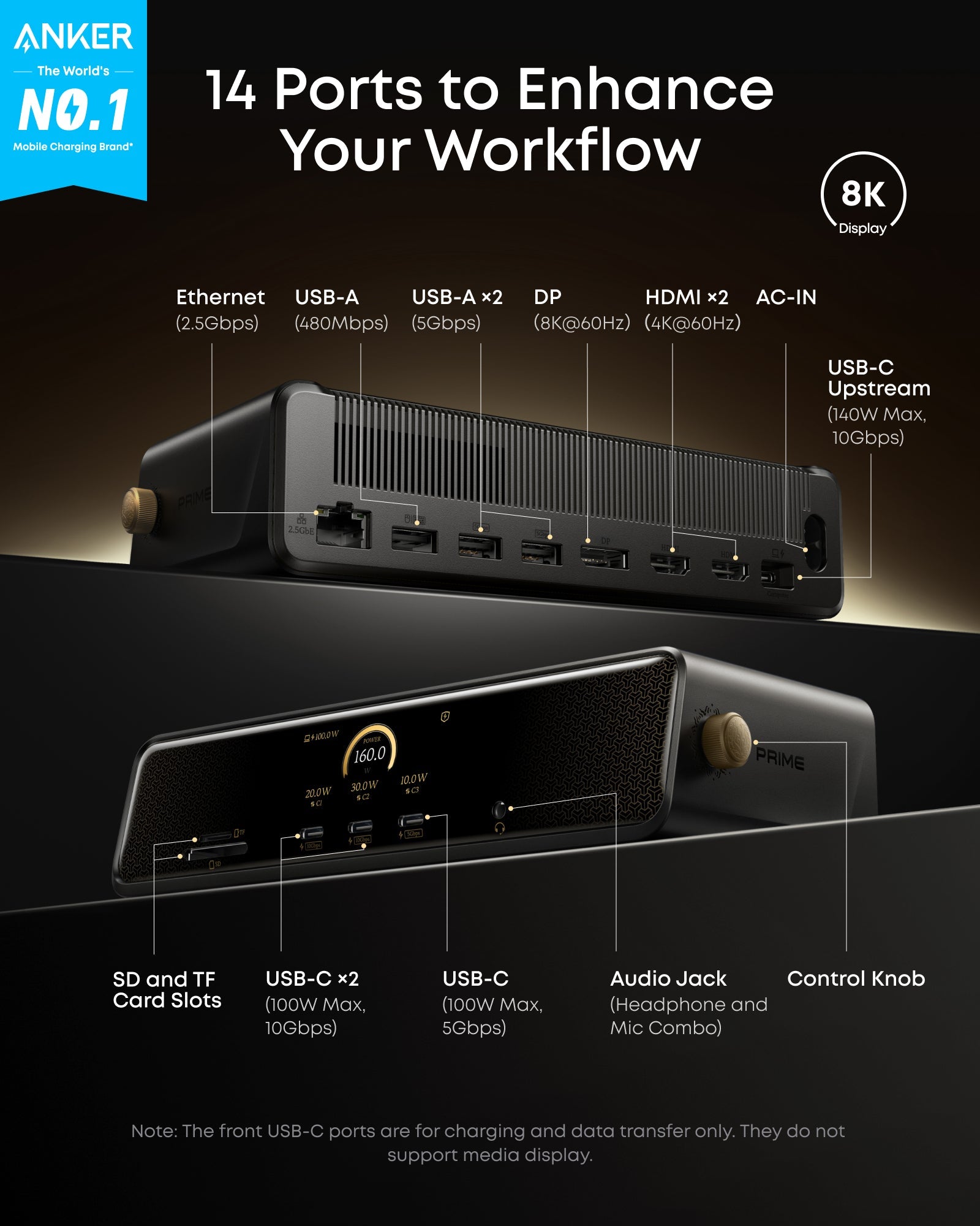 (Anker × Black Myth: Wukong Edition) Anker Prime Docking Station (14-in-1, Triple Display, DisplayLink) with DL7400
