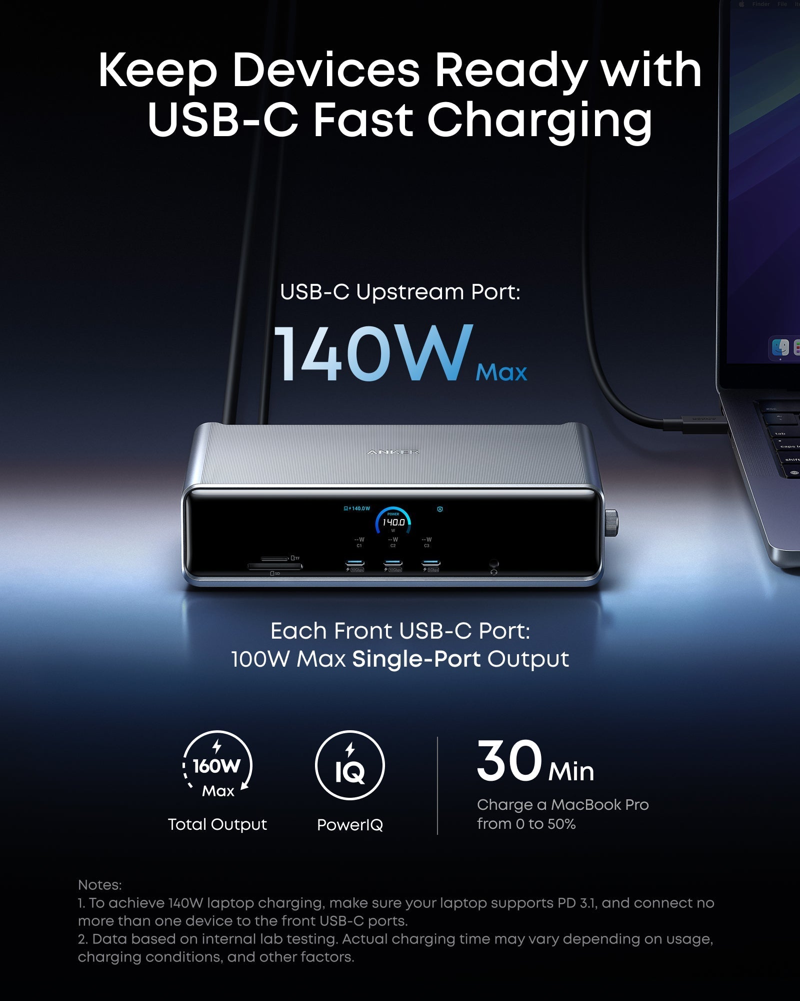 Anker Prime Docking Station (14-in-1, Triple Display, DisplayLink) with DL7400 and Thunderbolt 5 Cable (3.3 ft, 80Gbps, 240W)