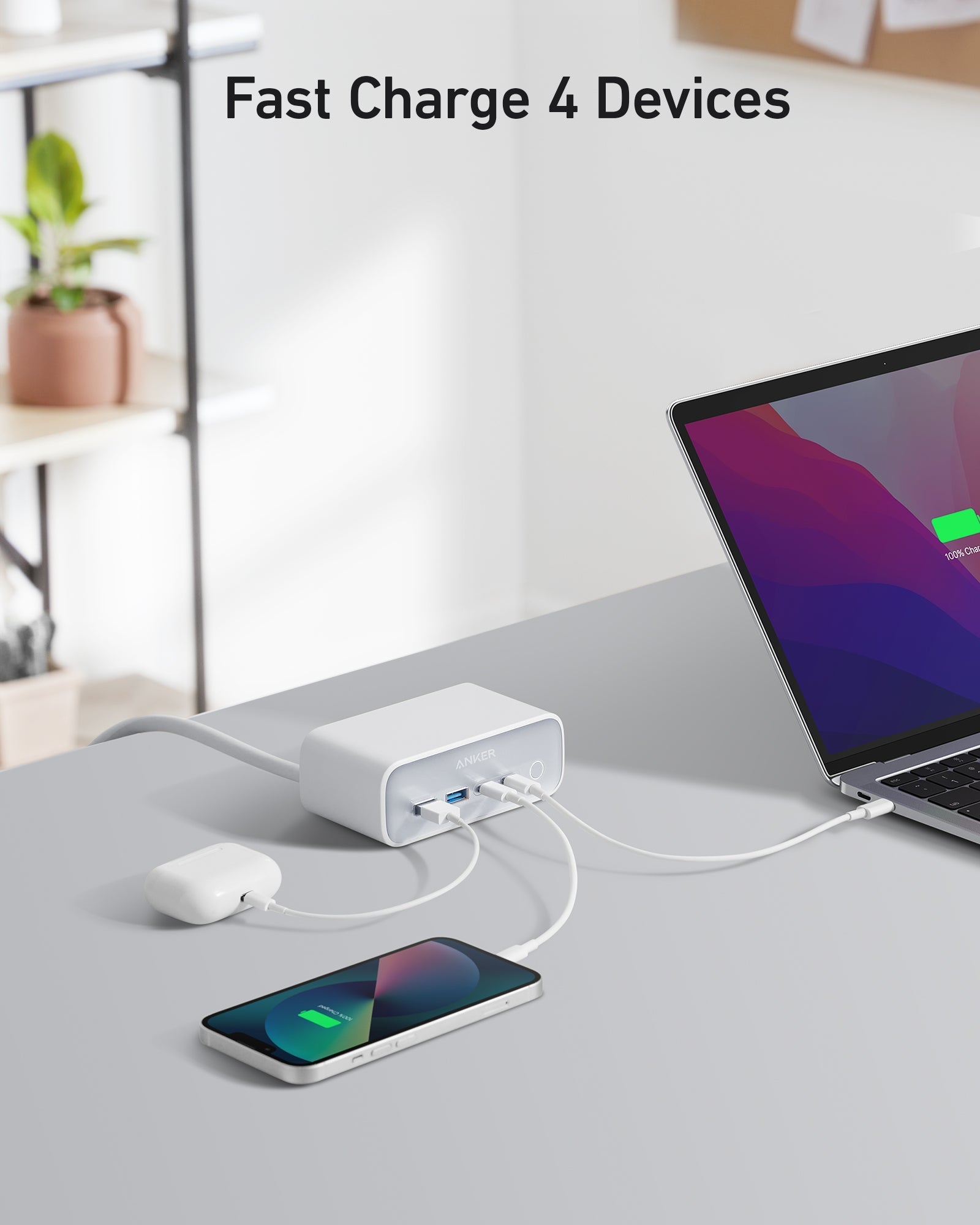 Anker 525 Charging Station and Anker USB-A to USB-C Cable (3 ft/6 ft, Upcycled-Braided)