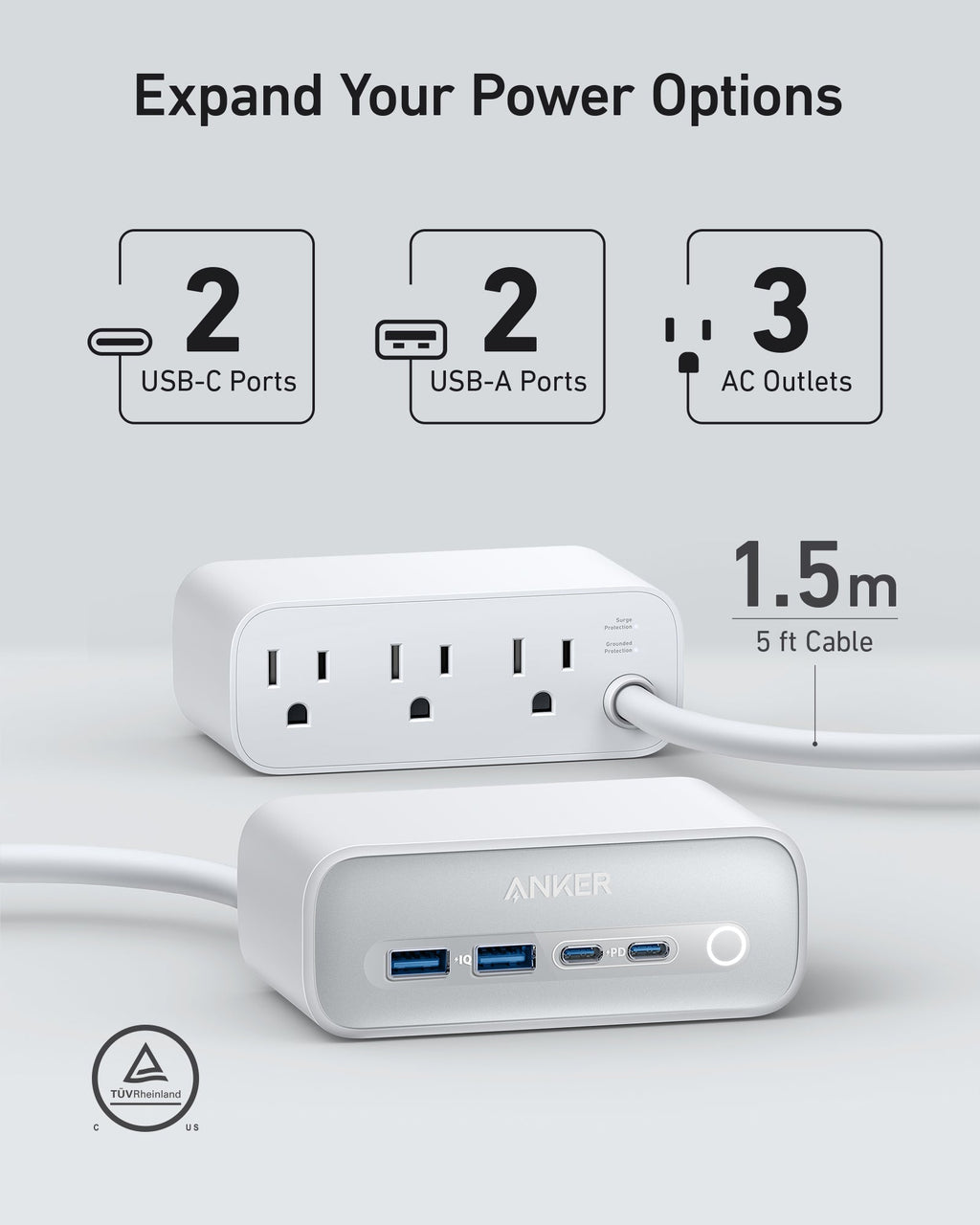 Anker 525 Charging Station and Anker USB-A to USB-C Cable (3 ft/6 ft, Upcycled-Braided)