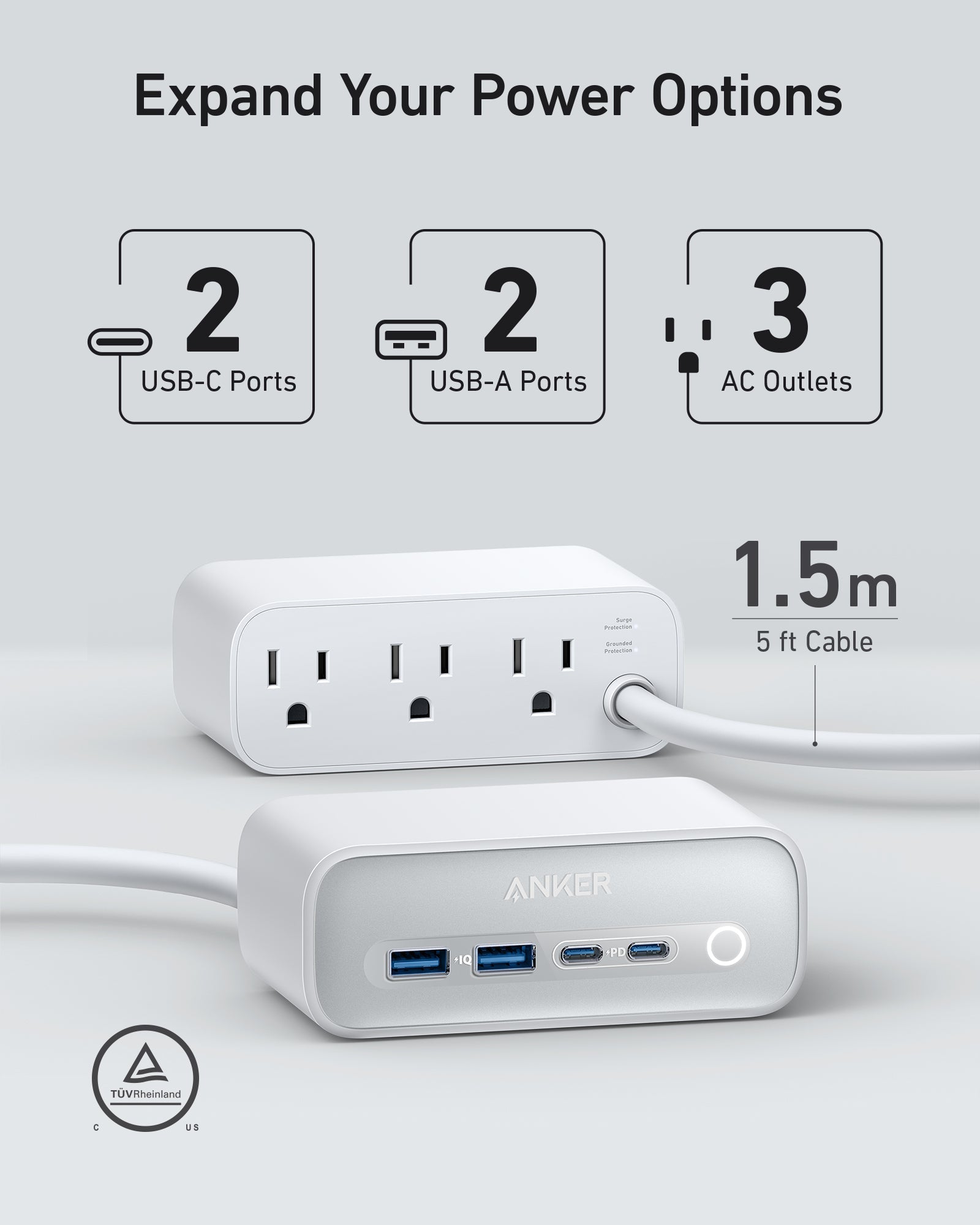 Anker 525 Charging Station and Anker USB-A to USB-C Cable (3 ft/6 ft, Upcycled-Braided)