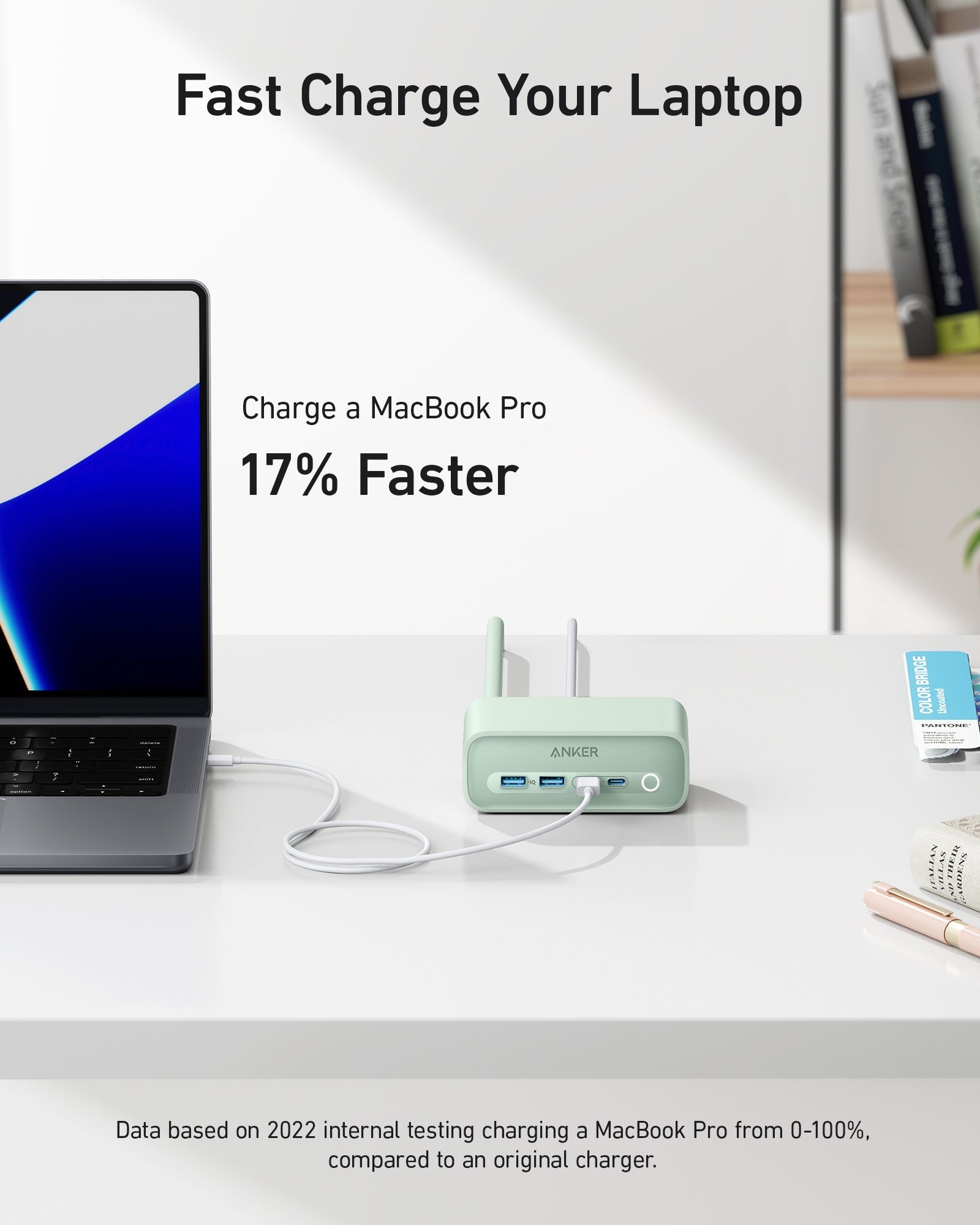 Anker 525 Charging Station and Anker USB-A to USB-C Cable (3 ft/6 ft, Upcycled-Braided)