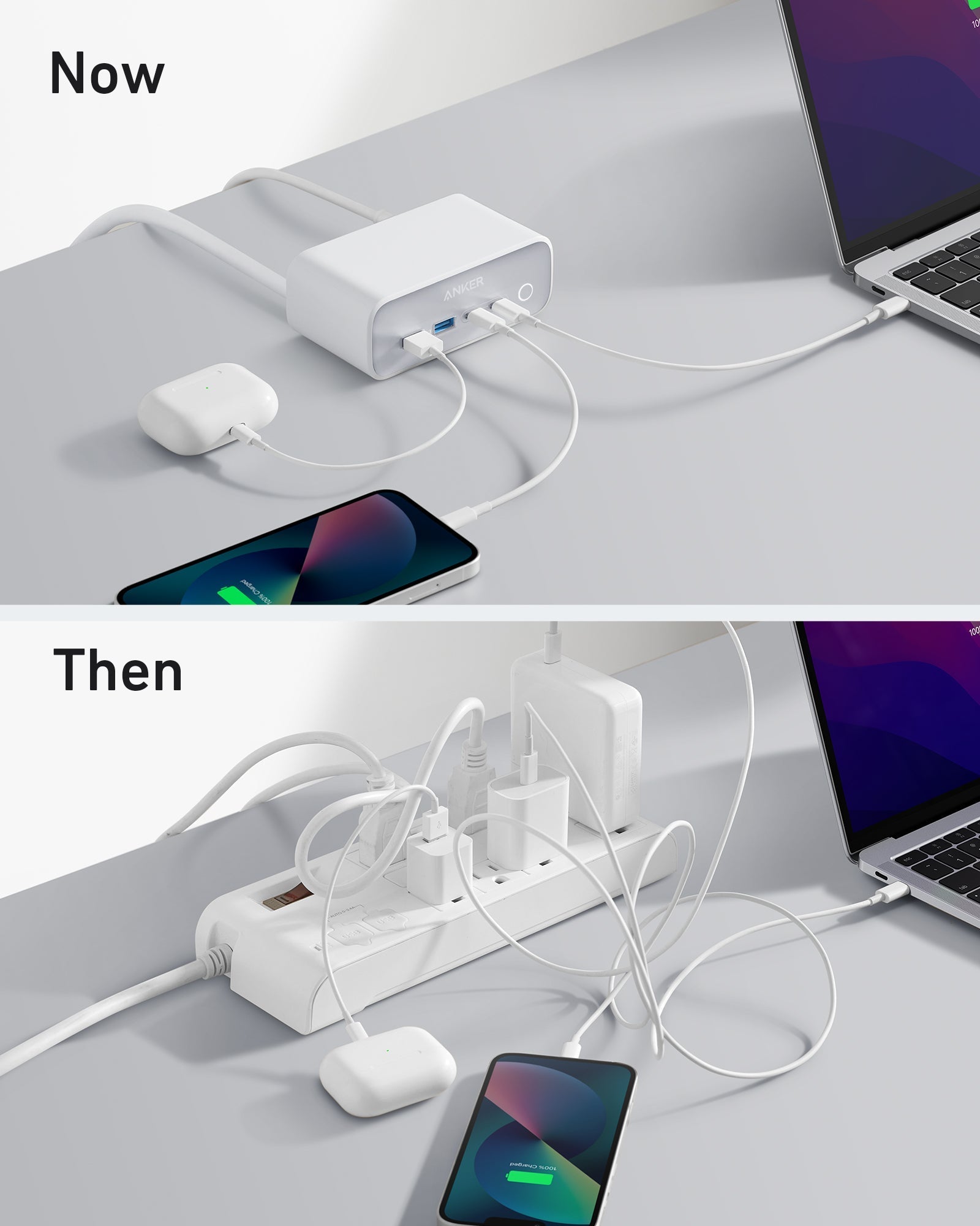Anker 525 Charging Station and Anker USB-A to USB-C Cable (3 ft/6 ft, Upcycled-Braided)