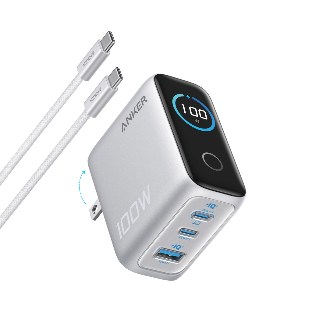 Anker Charger (100W, 3 Ports, Smart Display)