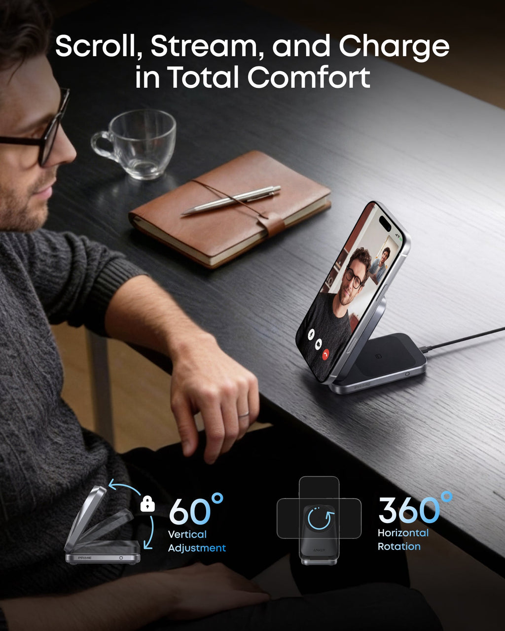 Anker Prime Wireless Charging Station (3-in-1, MagGo, AirCool, Foldable) and Anker Prime USB-C to USB-C Cable (240W, Upcycled-Braided)