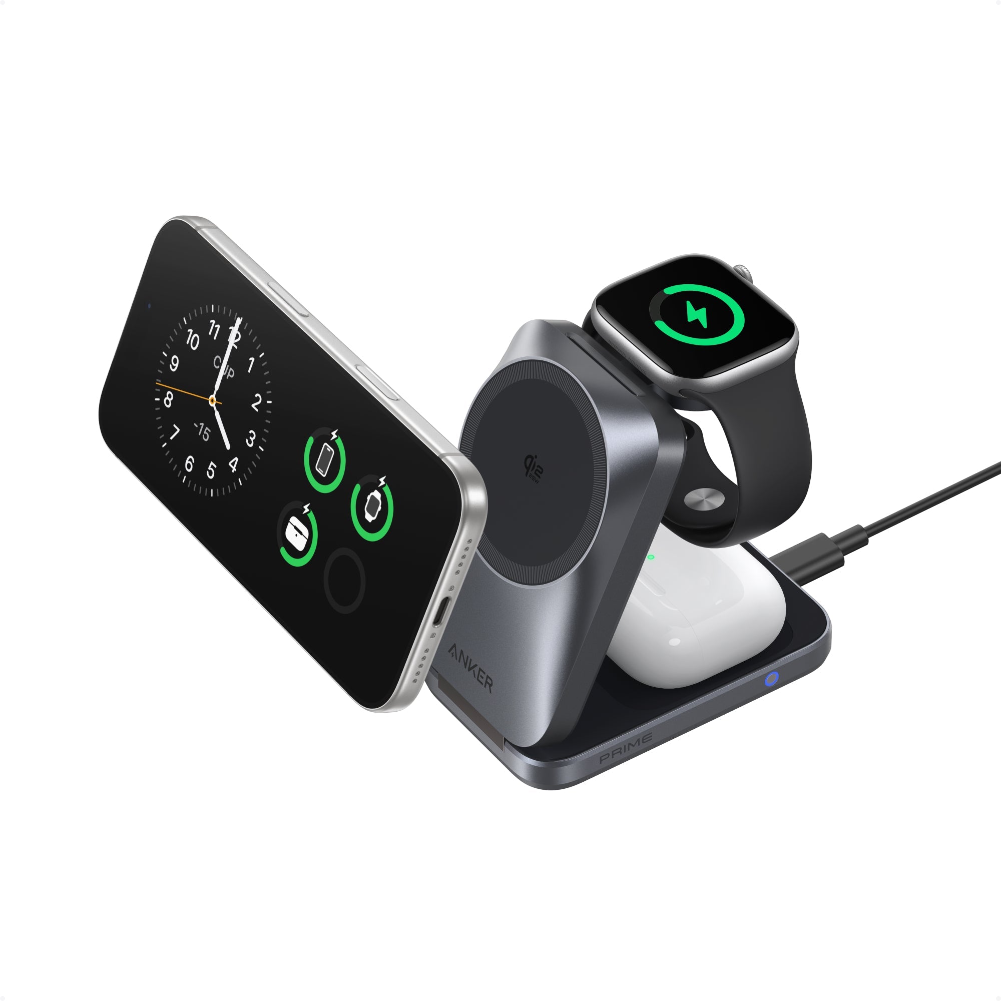 Anker Prime Wireless Charging Station (3-in-1, MagGo, AirCool, Foldable) and Anker Prime USB-C to USB-C Cable (240W, Upcycled-Braided)