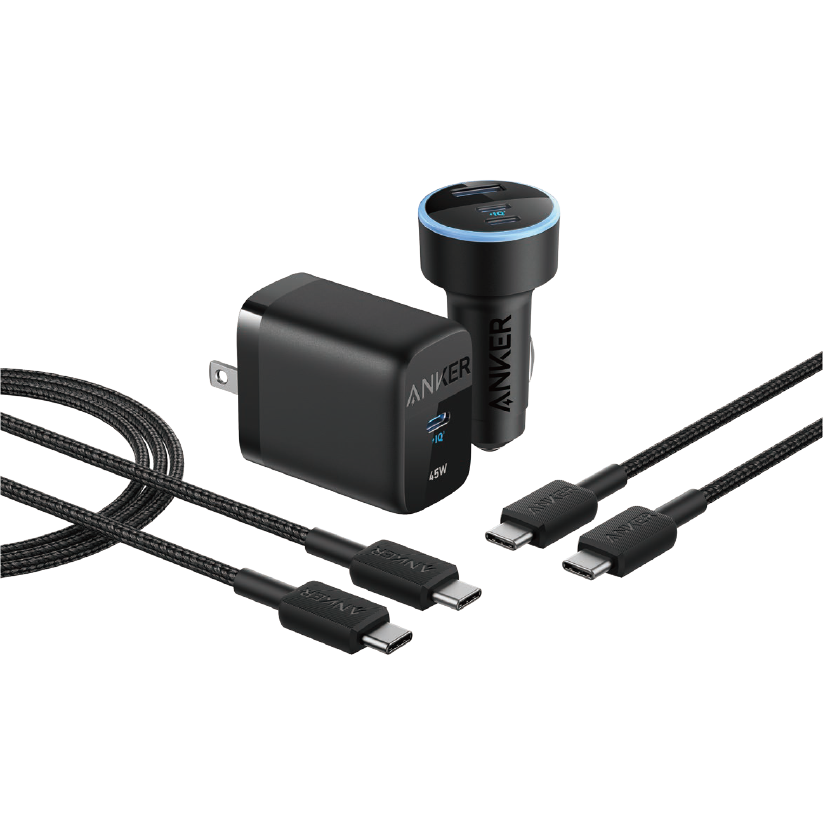 Anker 45W USB-C Wall Charger + 67W Car Charger + 3 ft and 6 ft USB-C Cables
