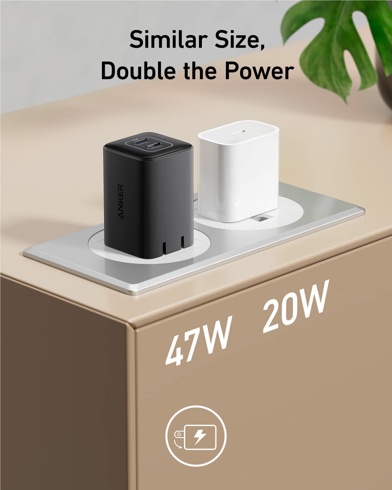 Anker 523 Charger (Nano 3, 47W) and New Nylon USB-C to USB-C 100W Cable (10 ft)