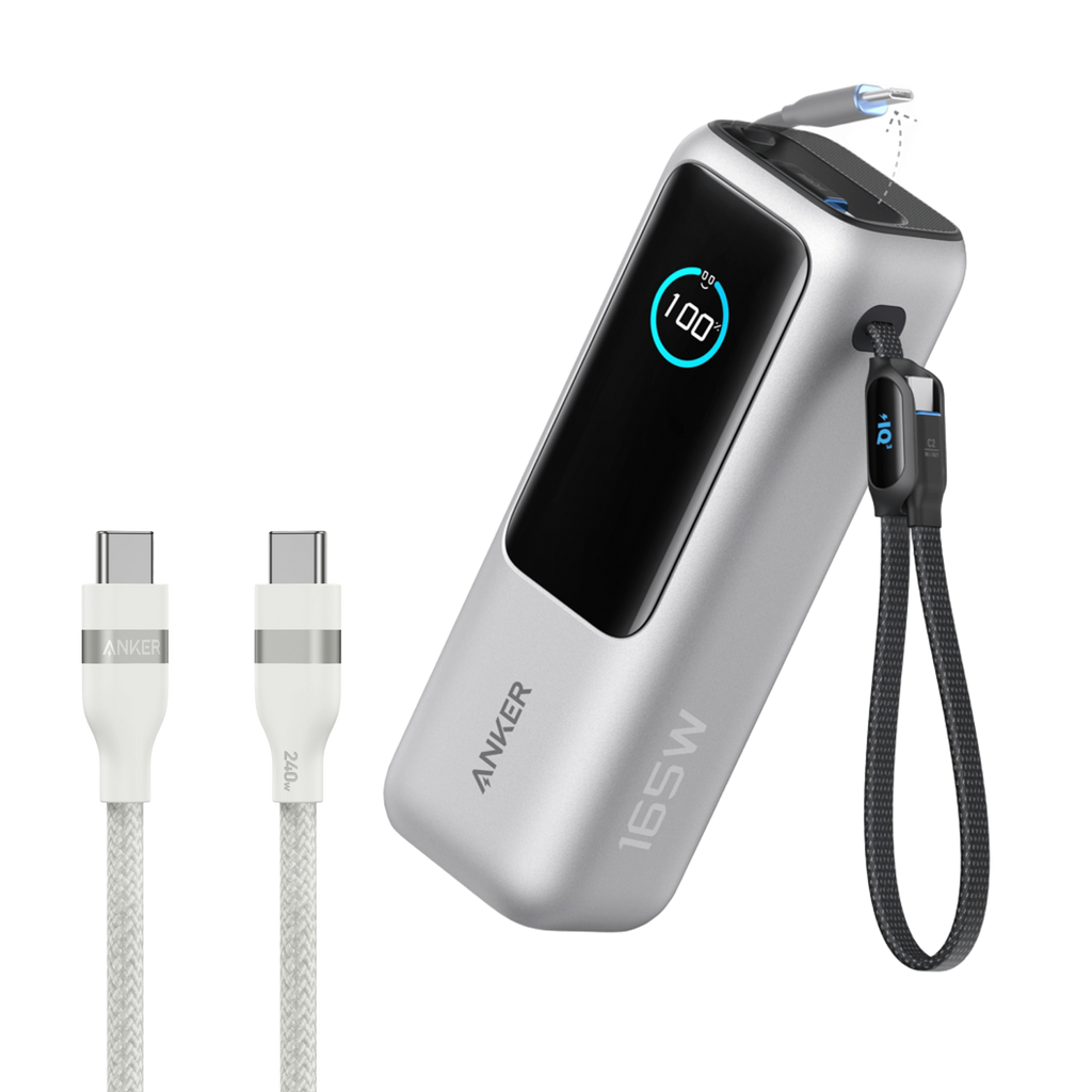 Bundle kit: Anker Laptop Power Bank (25K, 165W, Built-In and Retractable Cables) and Anker USB-C to USB-C Cable (6 ft, 240W, Upcycled-Braided)