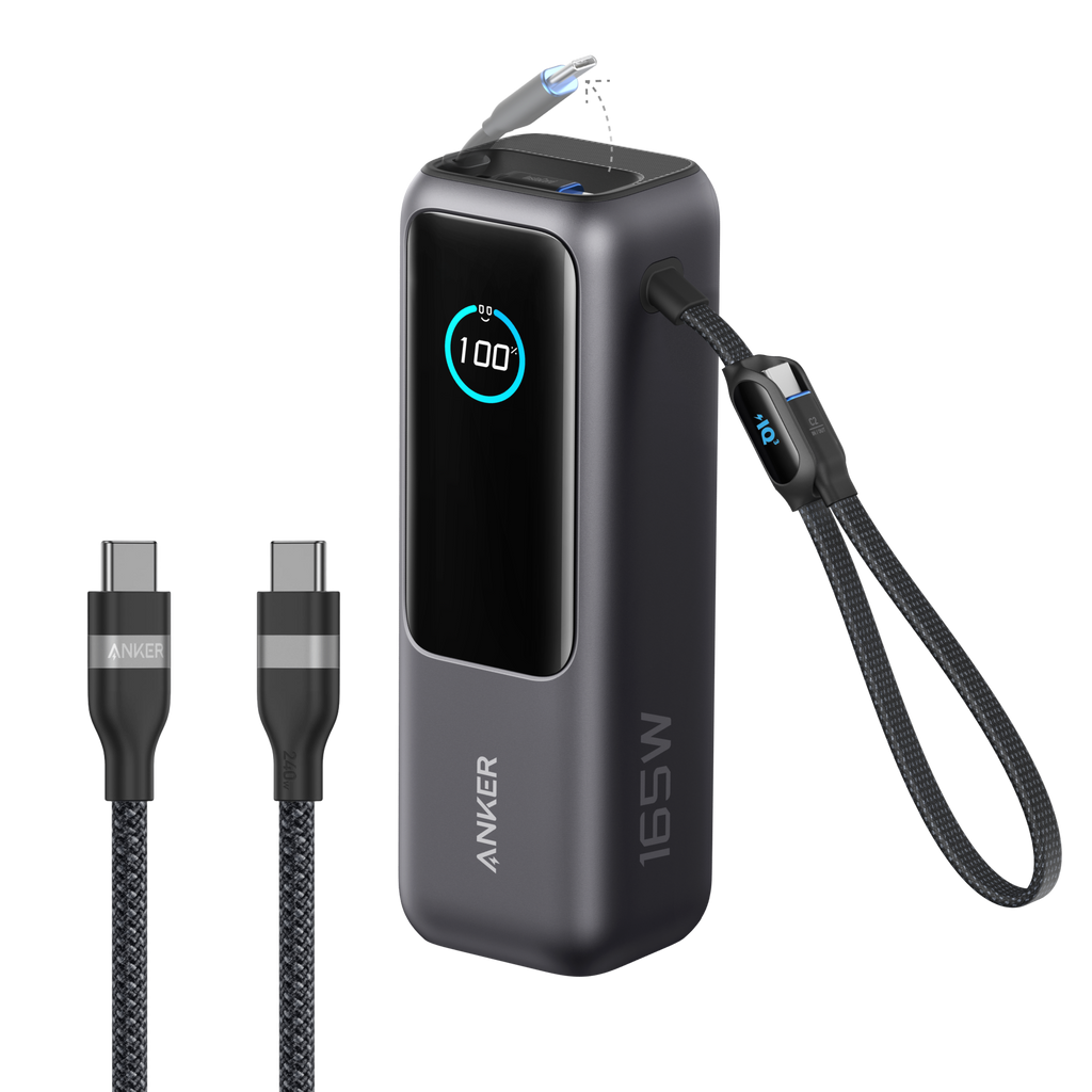 Bundle kit: Anker Laptop Power Bank (25K, 165W, Built-In and Retractable Cables) and Anker USB-C to USB-C Cable (6 ft, 240W, Upcycled-Braided)