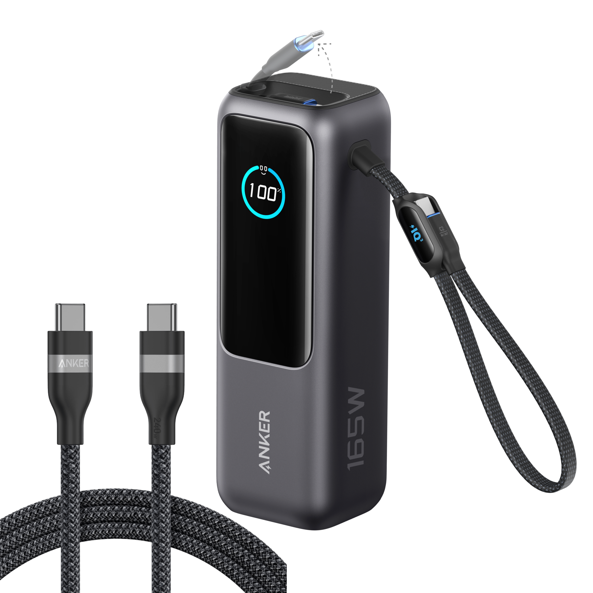 Bundle kit: Anker Laptop Power Bank (25K, 165W, Built-In and Retractable Cables) and Anker USB-C to USB-C Cable (6 ft, 240W, Upcycled-Braided)