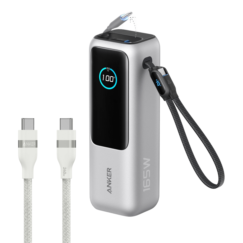 Bundle kit: Anker Laptop Power Bank (25K, 165W, Built-In and Retractable Cables) and Anker USB-C to USB-C Cable (6 ft, 240W, Upcycled-Braided)