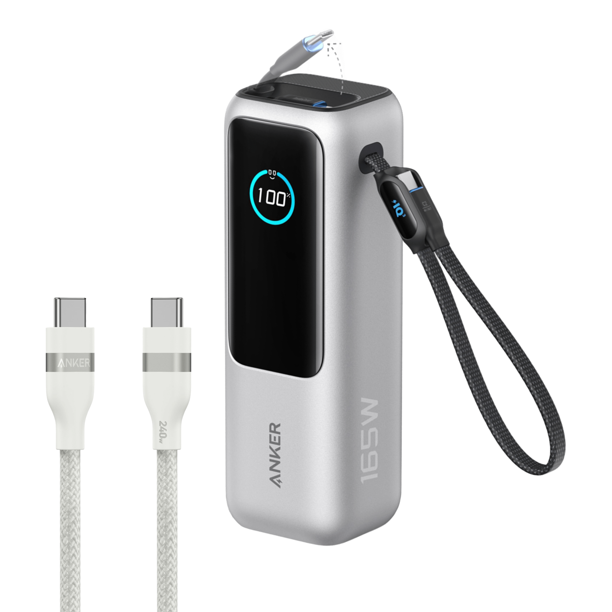 Bundle kit: Anker Laptop Power Bank (25K, 165W, Built-In and Retractable Cables) and Anker USB-C to USB-C Cable (6 ft, 240W, Upcycled-Braided)