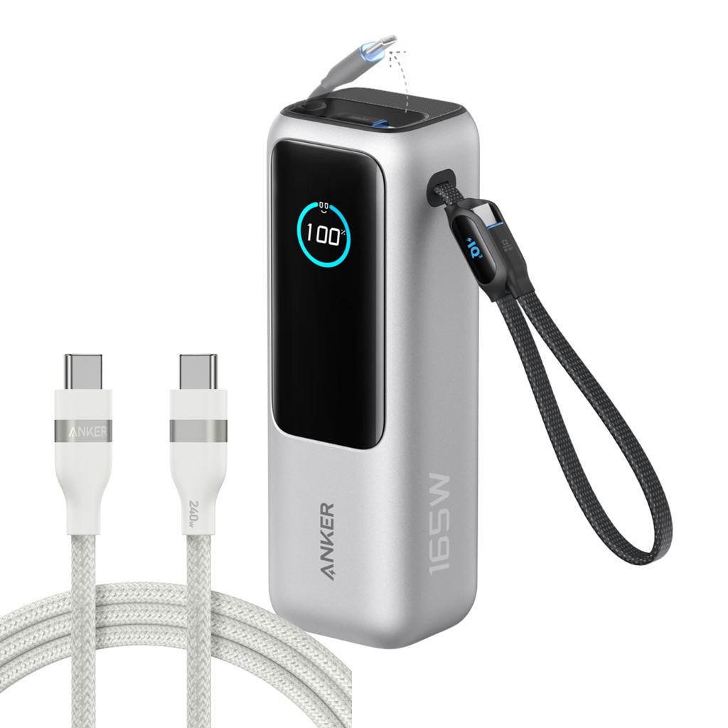 Bundle kit: Anker Laptop Power Bank (25K, 165W, Built-In and Retractable Cables) and Anker USB-C to USB-C Cable (6 ft, 240W, Upcycled-Braided)