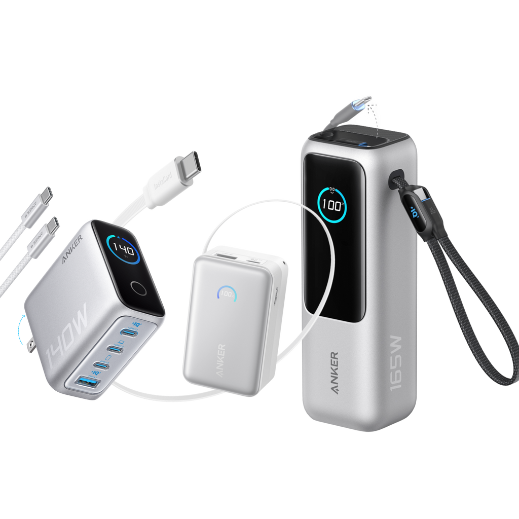 Bundle kit: Anker Laptop Power Bank (25K, 165W, Built-In and Retractable Cables) and Anker Laptop Charger (140W, 4-Port, PD 3.1) with USB-C Cable and Anker Nano Power Bank (10K, 45W, Built-In Retractable USB-C Cable)
