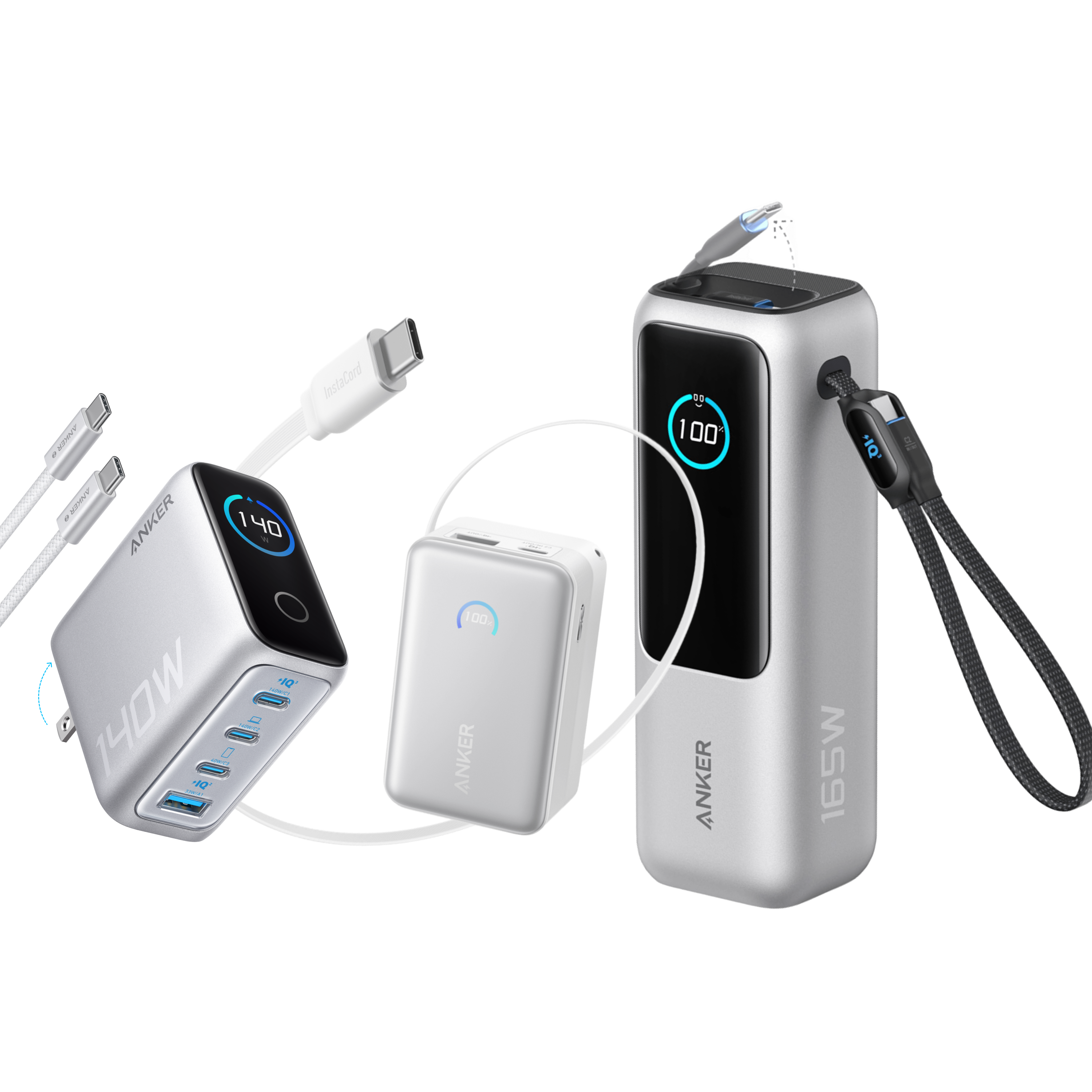 Bundle kit: Anker Laptop Power Bank (25K, 165W, Built-In and Retractable Cables) and Anker Laptop Charger (140W, 4-Port, PD 3.1) with USB-C Cable and Anker Nano Power Bank (10K, 45W, Built-In Retractable USB-C Cable)