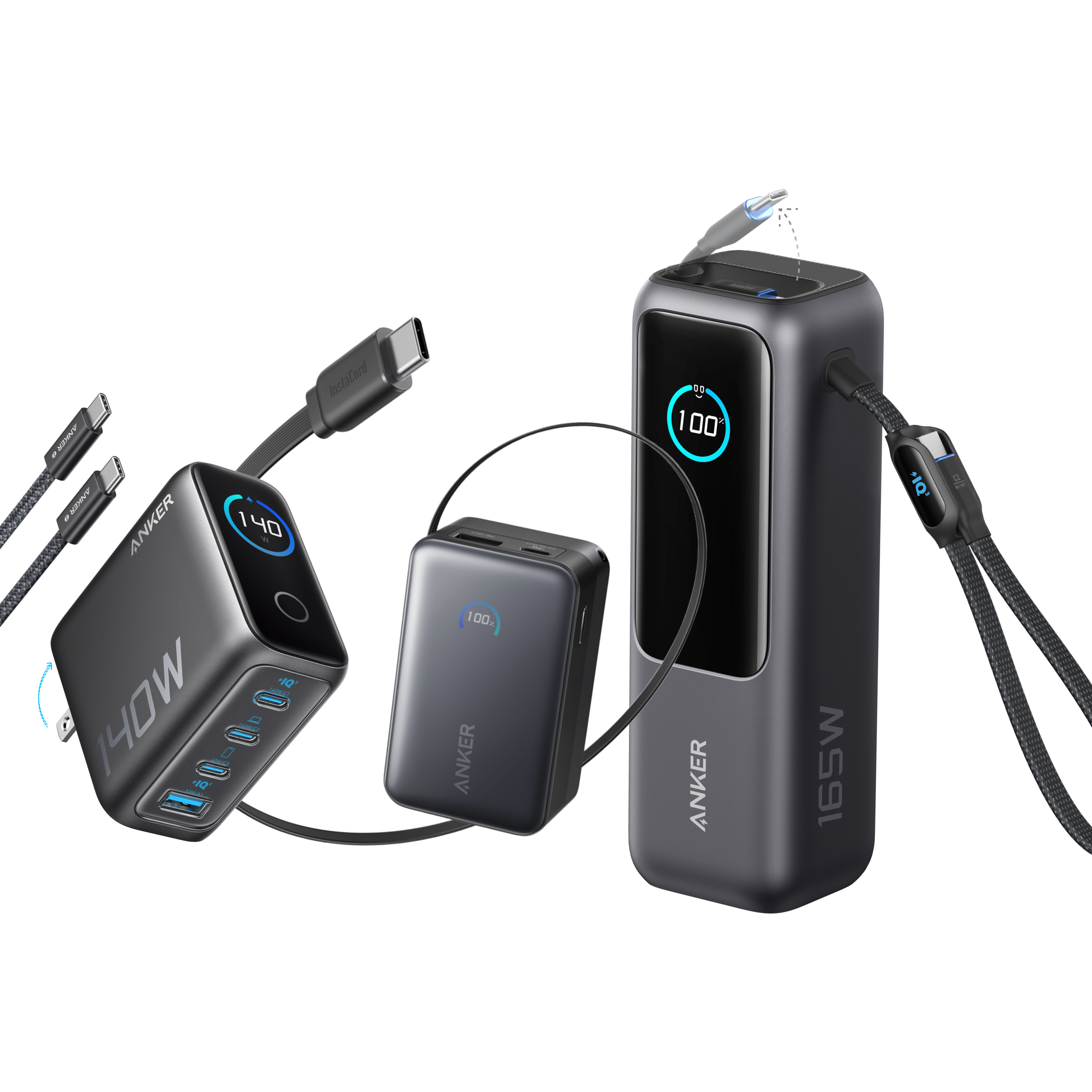 Bundle kit: Anker Laptop Power Bank (25K, 165W, Built-In and Retractable Cables) and Anker Laptop Charger (140W, 4-Port, PD 3.1) with USB-C Cable and Anker Nano Power Bank (10K, 45W, Built-In Retractable USB-C Cable)