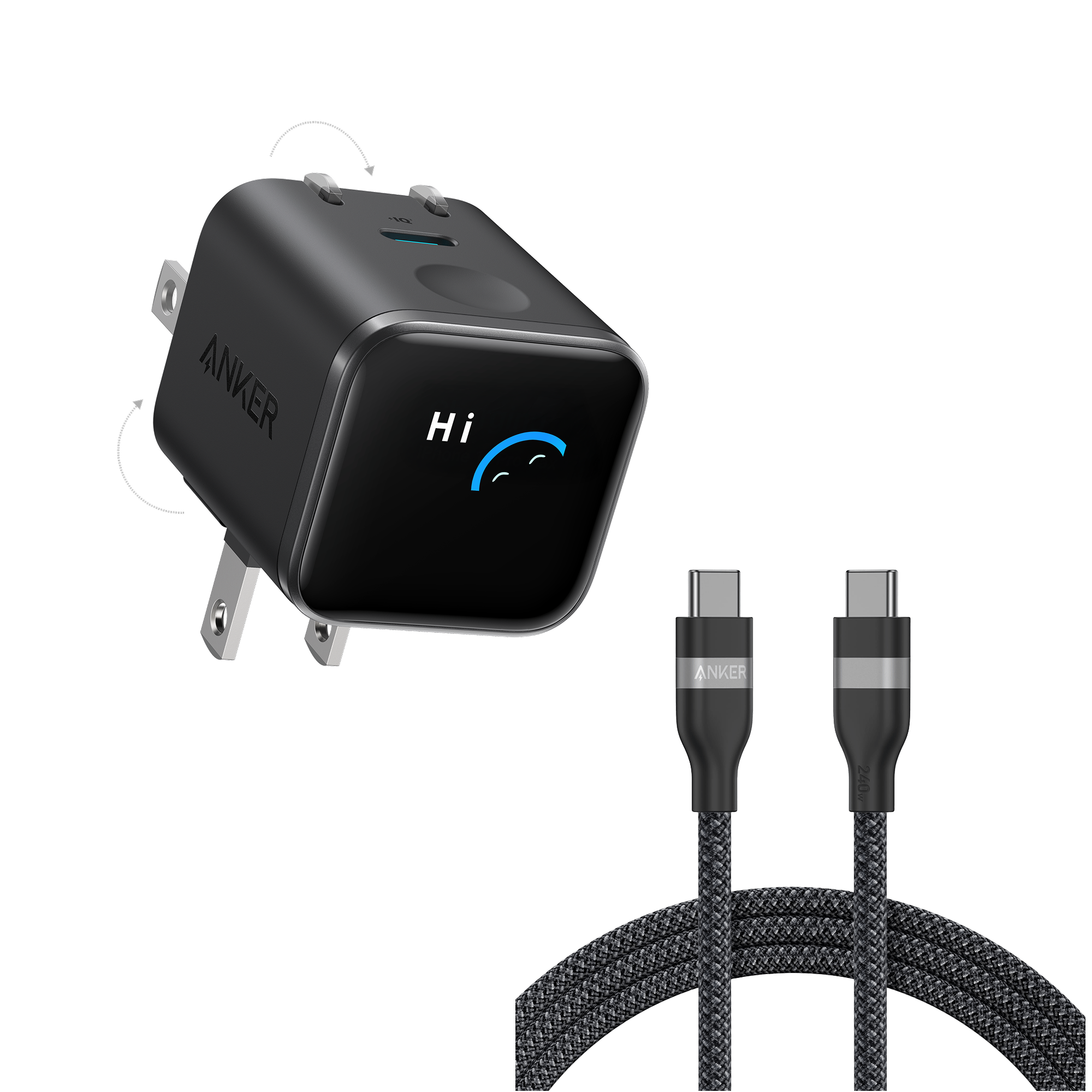 Anker Nano Charger (45W, Smart Display, 180° Foldable)