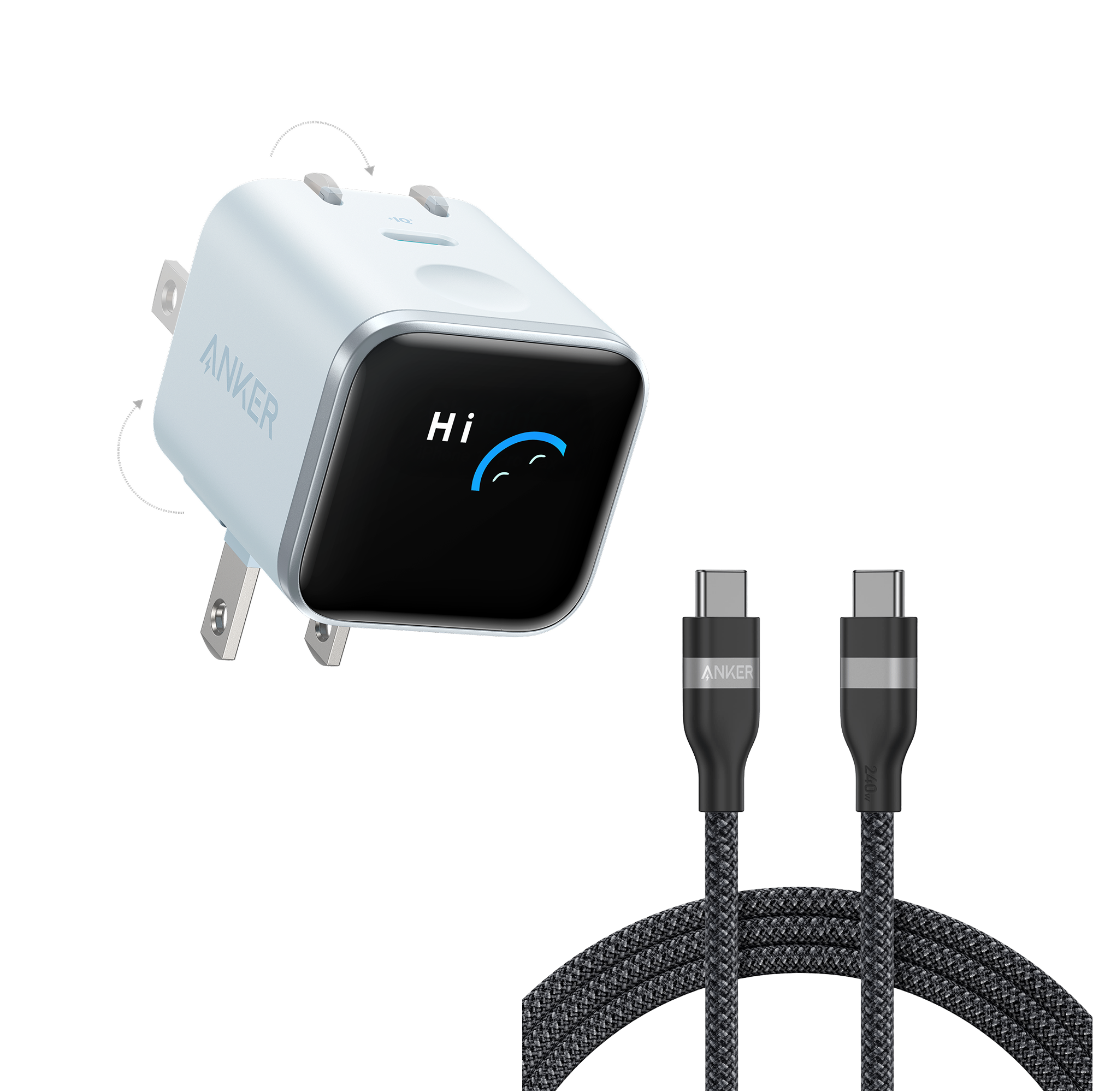 Anker Nano Charger (45W, Smart Display, 180° Foldable)