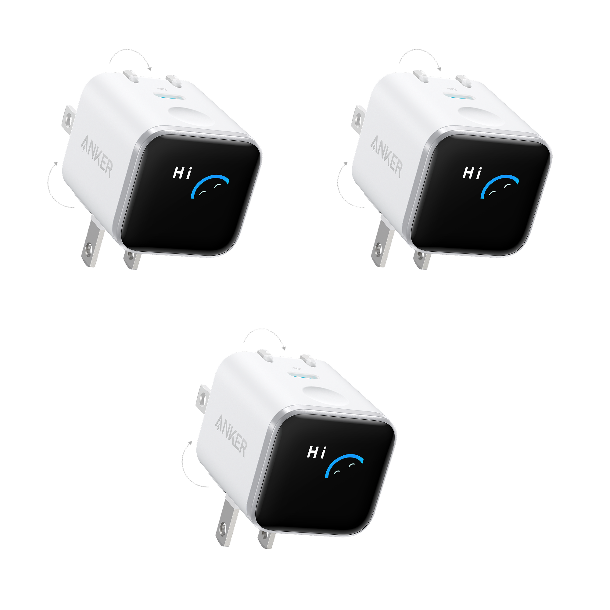 Anker Nano Charger (45W, Smart Display, 180° Foldable, 3-Pack)