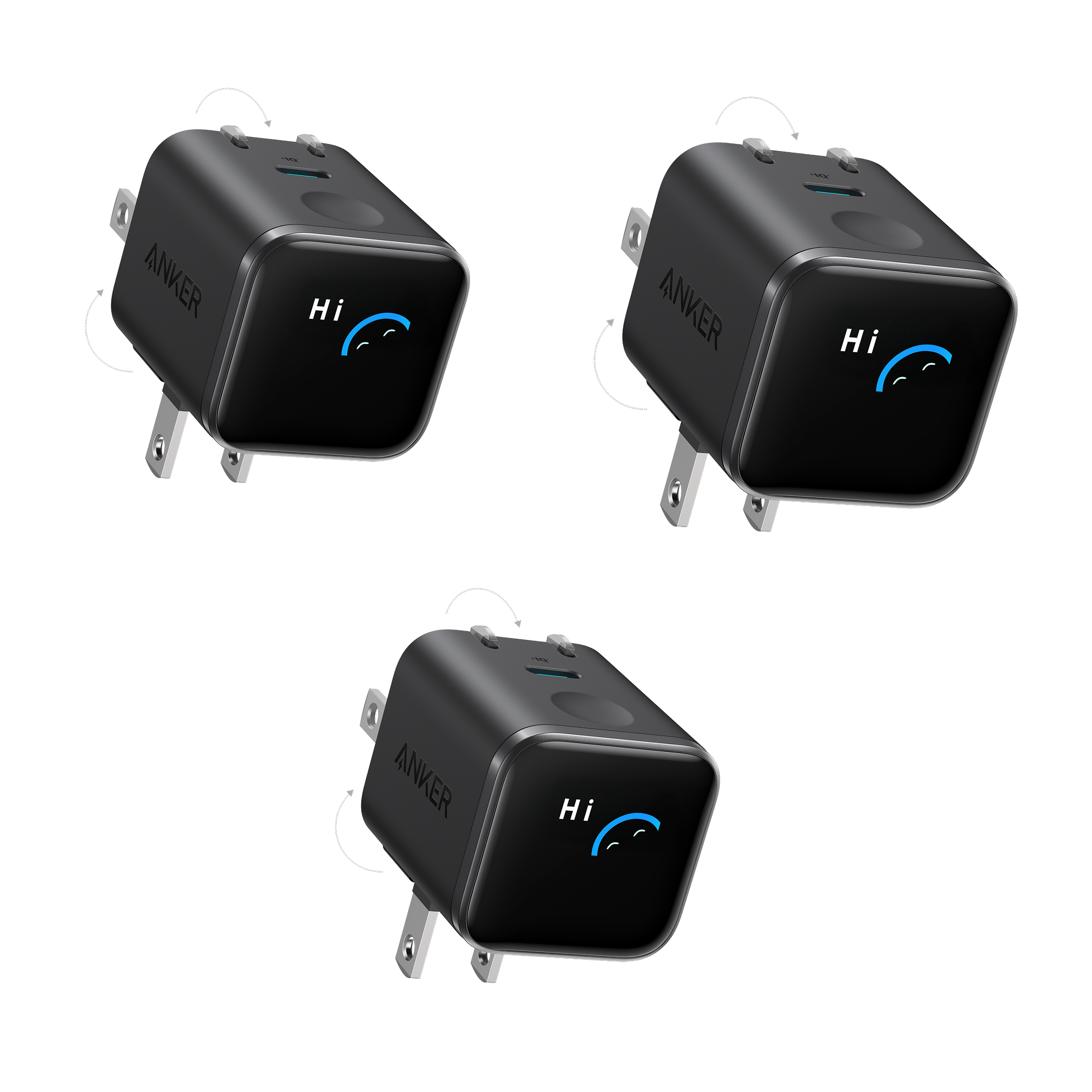 Anker Nano Charger (45W, Smart Display, 180° Foldable, 3-Pack)