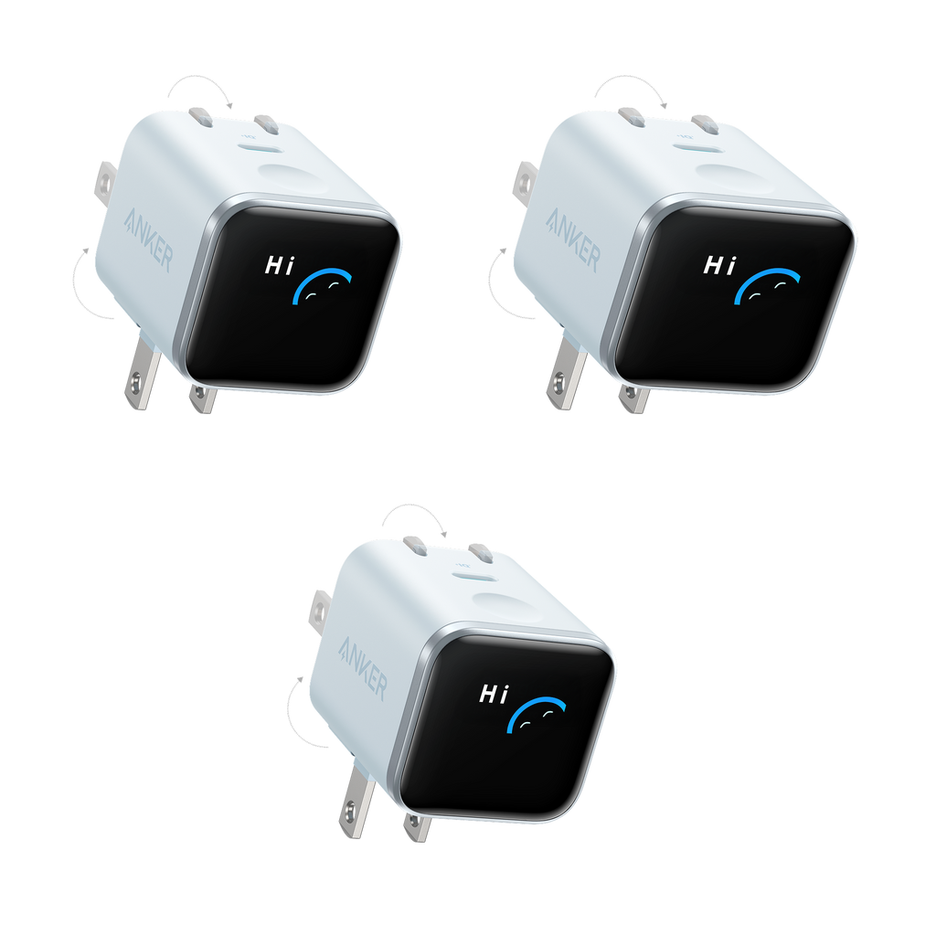 Anker Nano Charger (45W, Smart Display, 180° Foldable, 3-Pack)