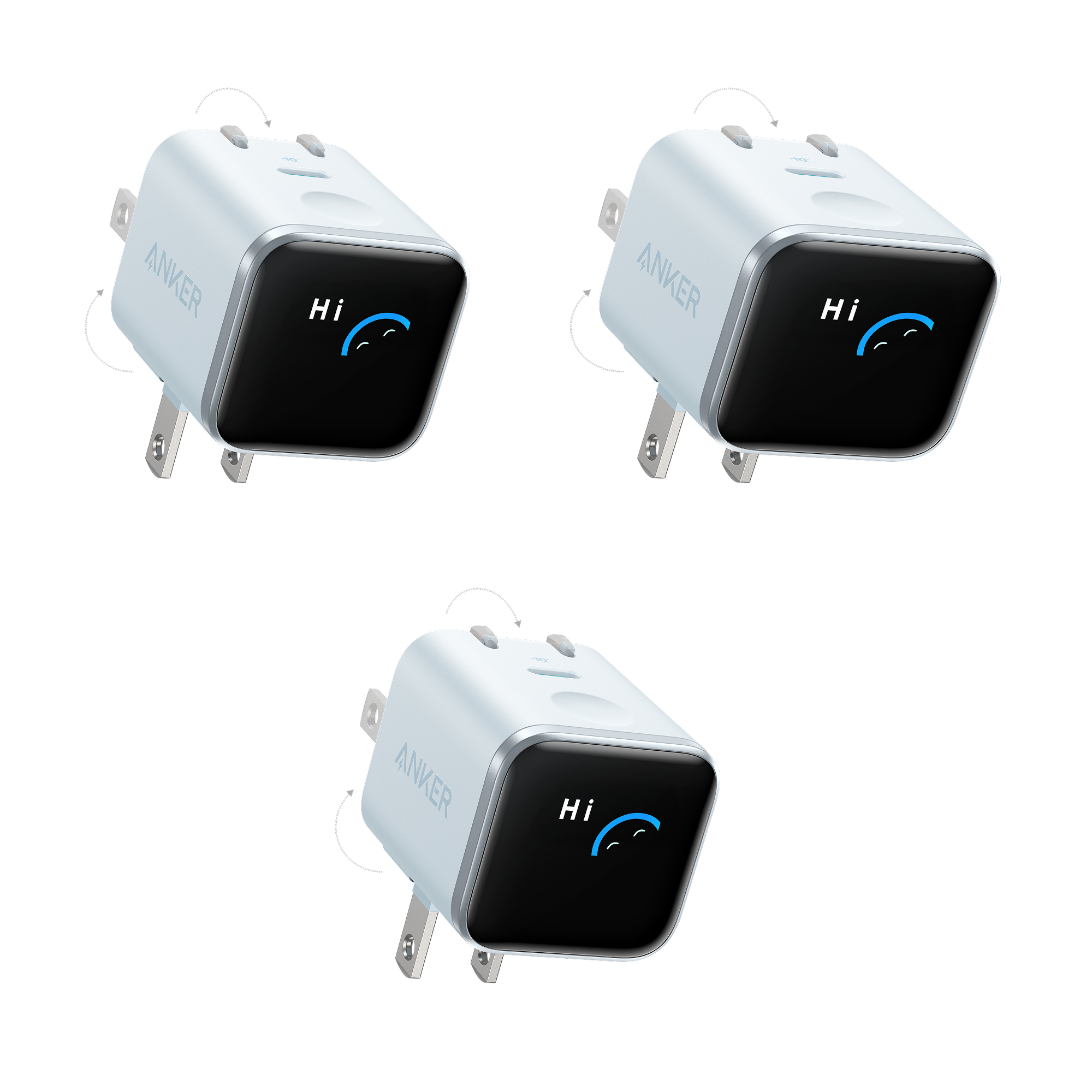 Anker Nano Charger (45W, Smart Display, 180° Foldable, 3-Pack)