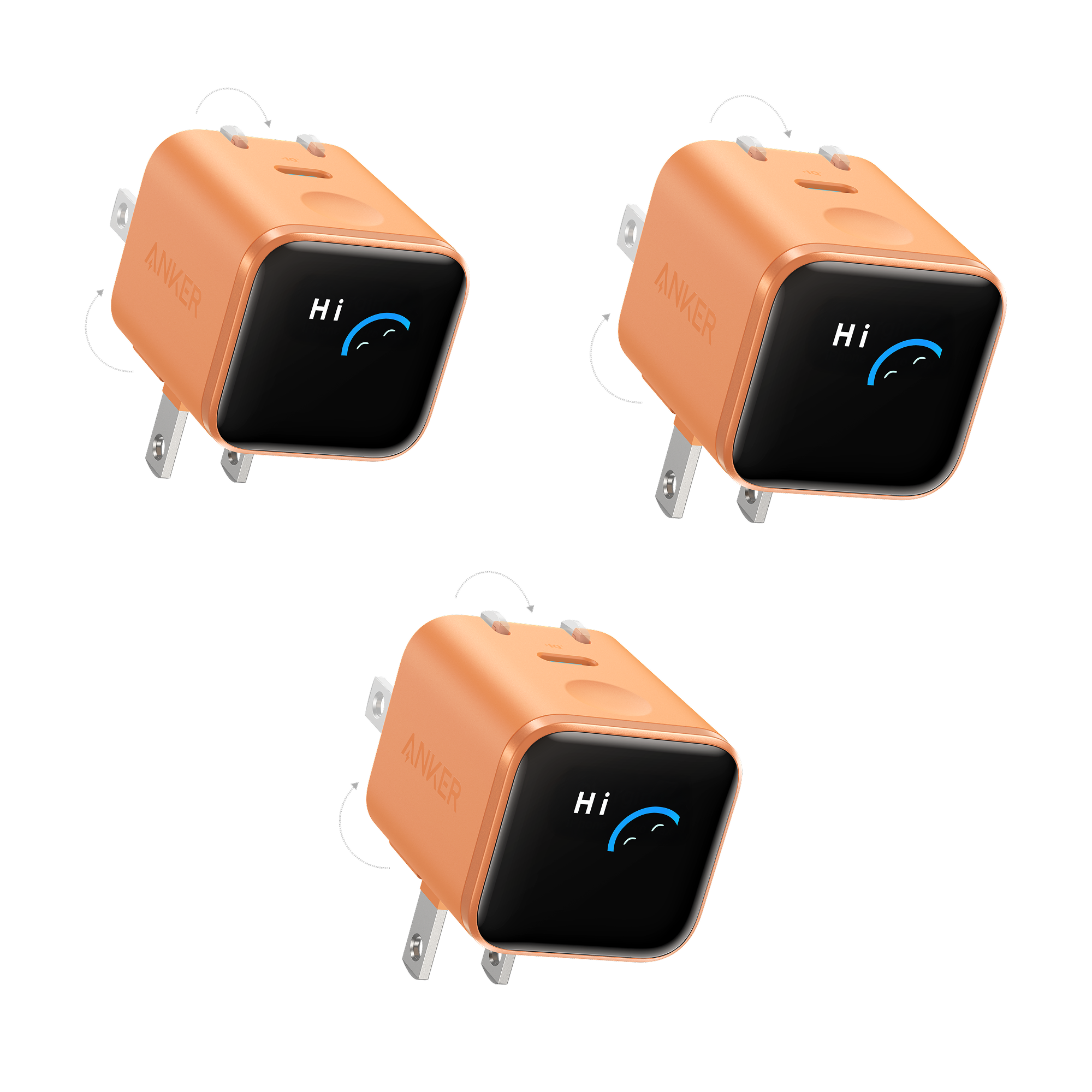 Anker Nano Charger (45W, Smart Display, 180° Foldable, 3-Pack)