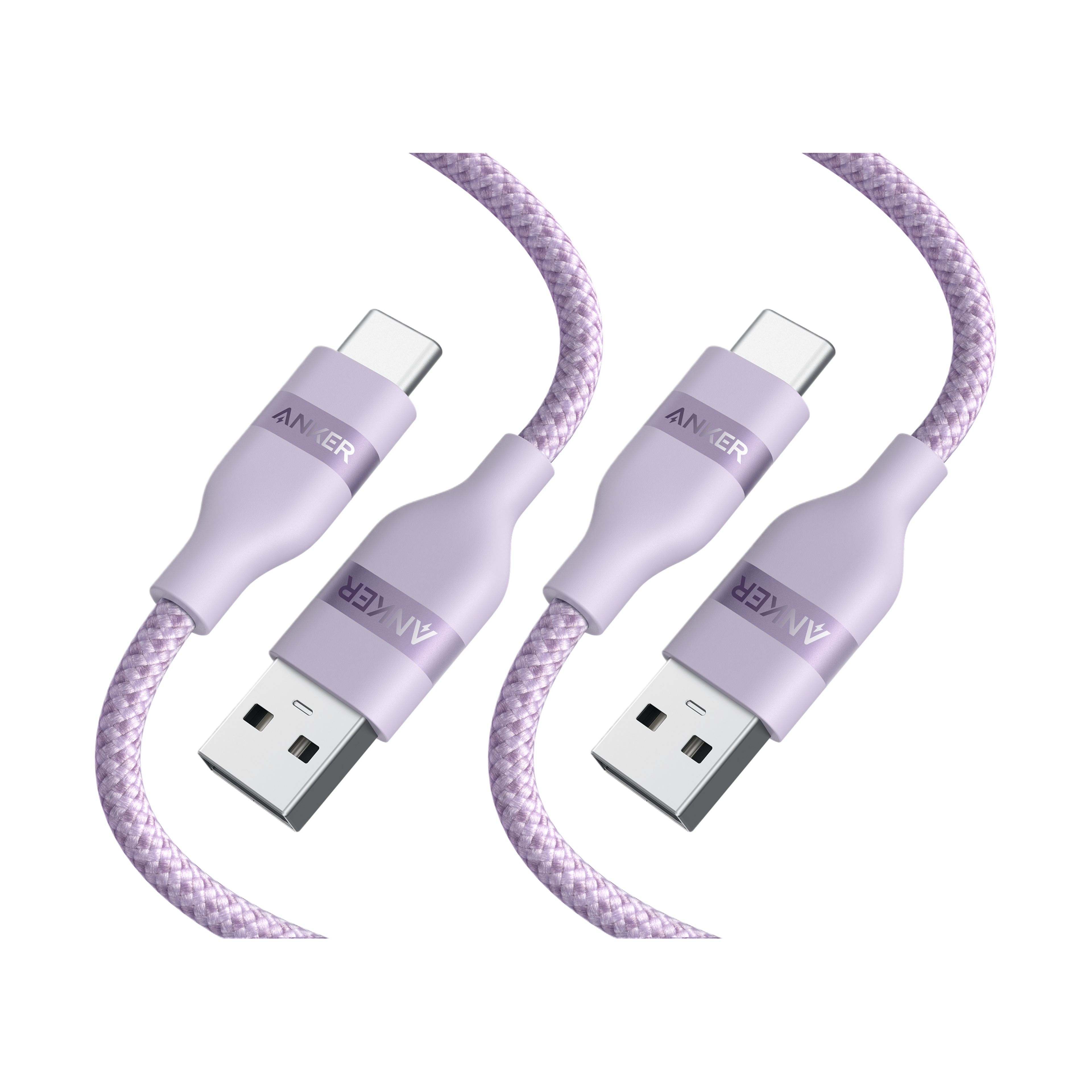 Anker USB-A to USB-C Cable (Upcycled-Braided, 2 Pack, Violet）
