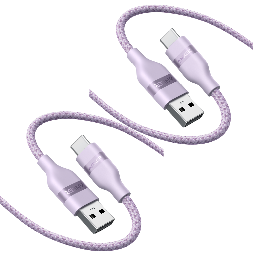 Anker USB-A to USB-C Cable (Upcycled-Braided, 2 Pack, Violet）