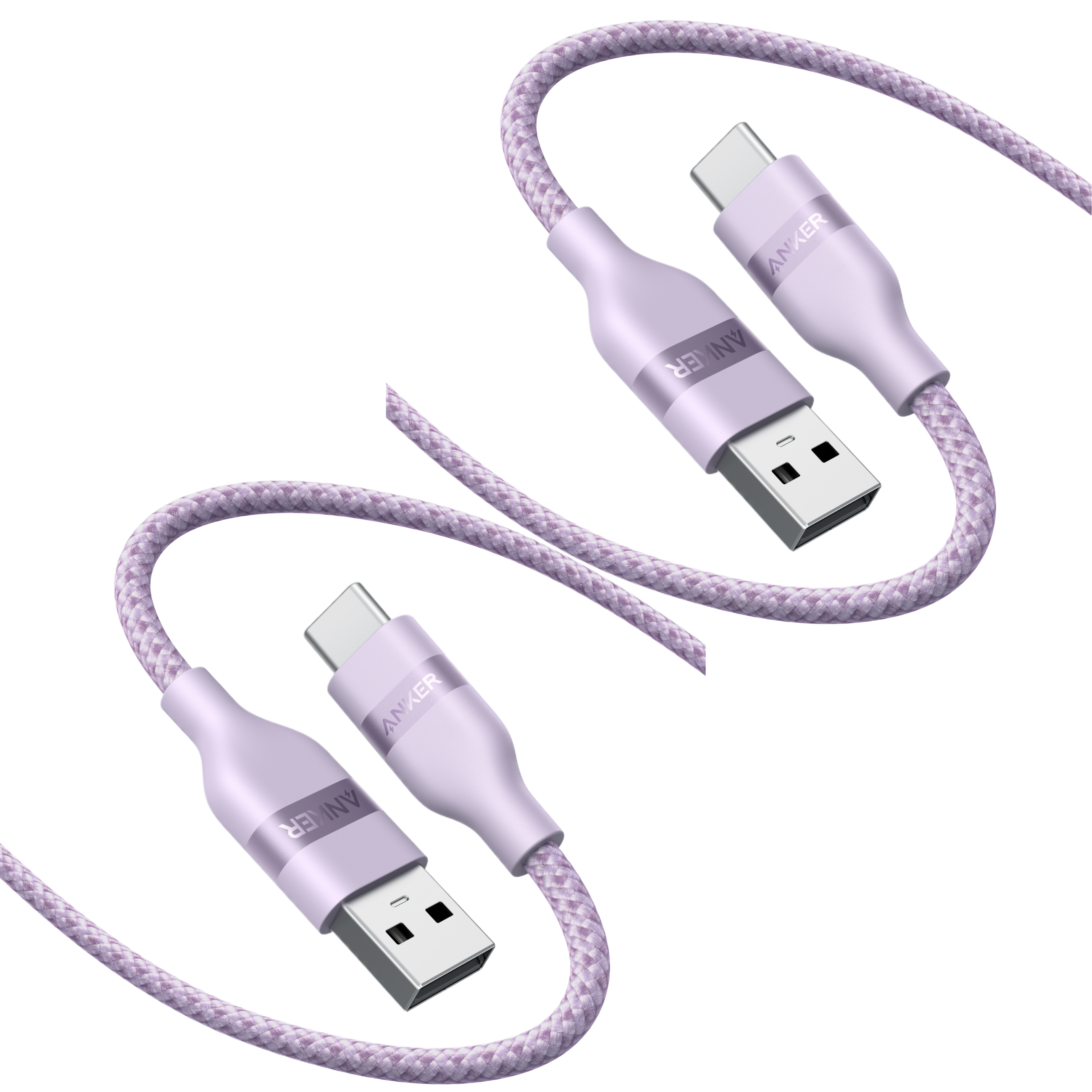 Anker USB-A to USB-C Cable (Upcycled-Braided, 2 Pack, Violet）