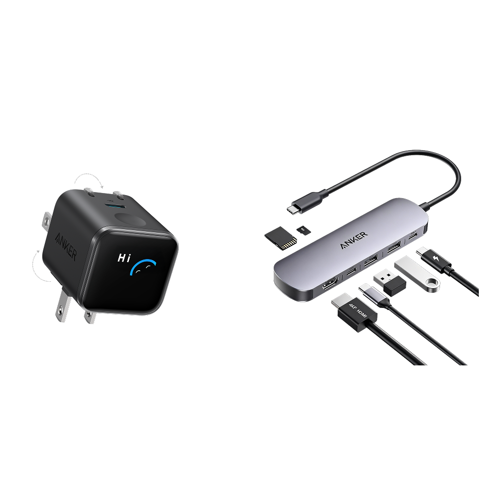 Anker USB-C Hub (7-in-1) and Anker Nano Charger (45W, Smart Display, 180° Foldable)