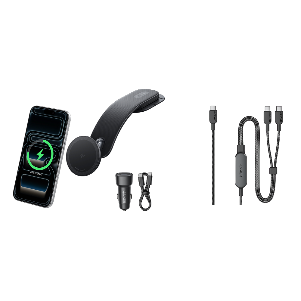 Anker Nano Wireless Car Charger (Magnetic, Detachable Pad) and Anker 140W 2-in-1 USB-C to USB-C Cable