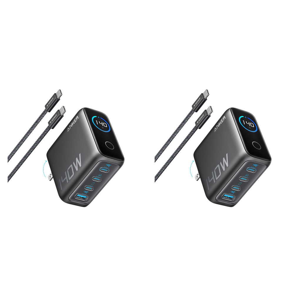 Anker Charger (140W, 4-Port, PD 3.1) with USB-C Cable (2-Pack)
