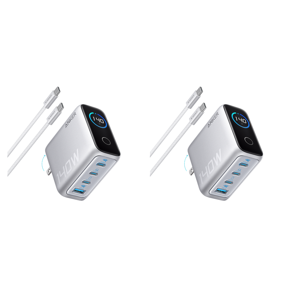 Anker Charger (140W, 4-Port, PD 3.1) with USB-C Cable (2-Pack)