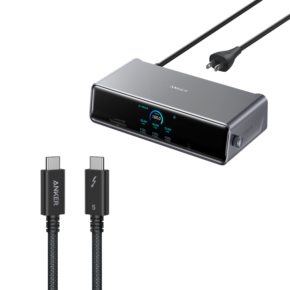 Anker Prime Docking Station (14-in-1, Triple Display, DisplayLink) with DL7400 and Thunderbolt 5 Cable (3.3 ft, 80Gbps, 240W)
